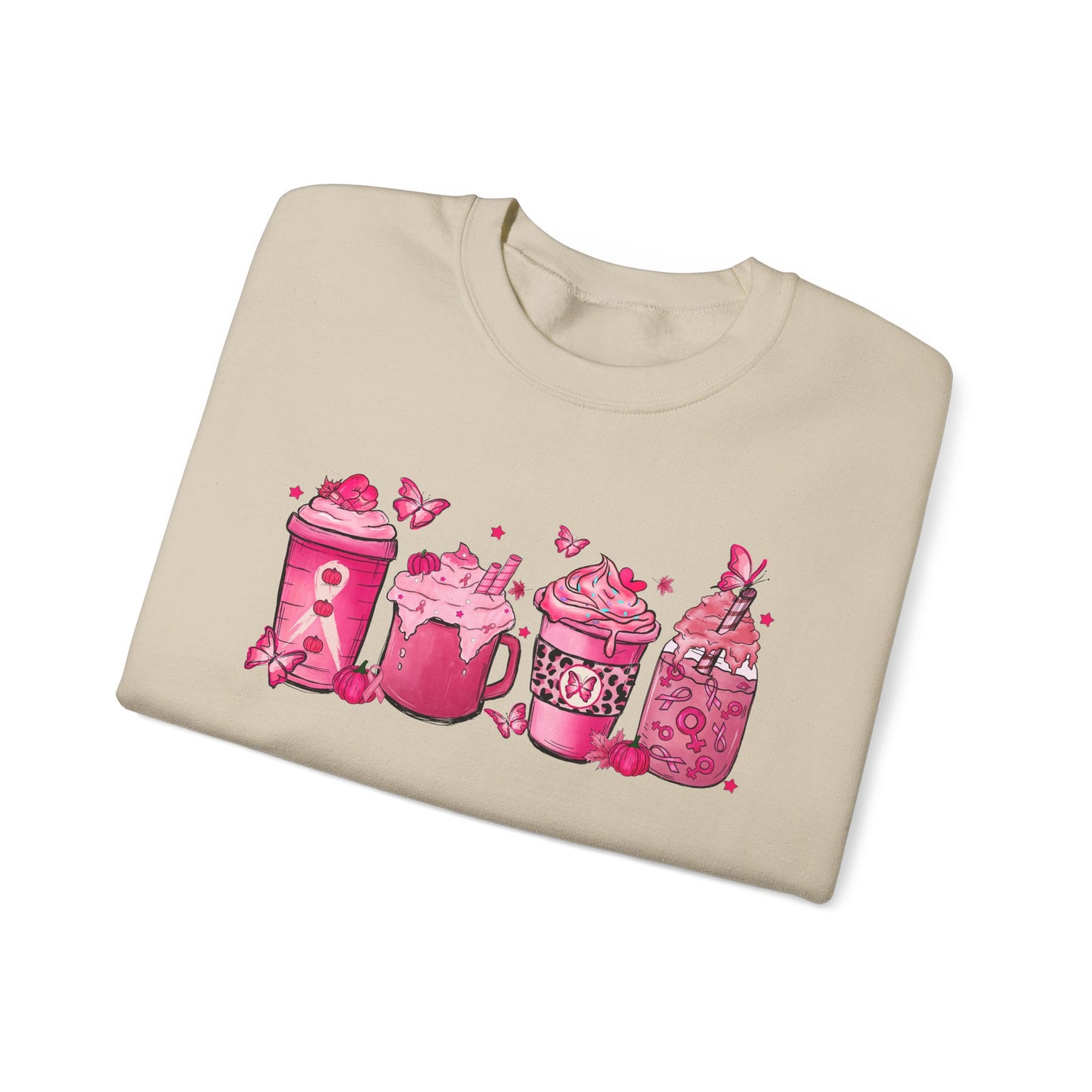 ☕🎀 Pink Awareness Drinks Sweatshirt – Breast Cancer Support Coffee Lovers