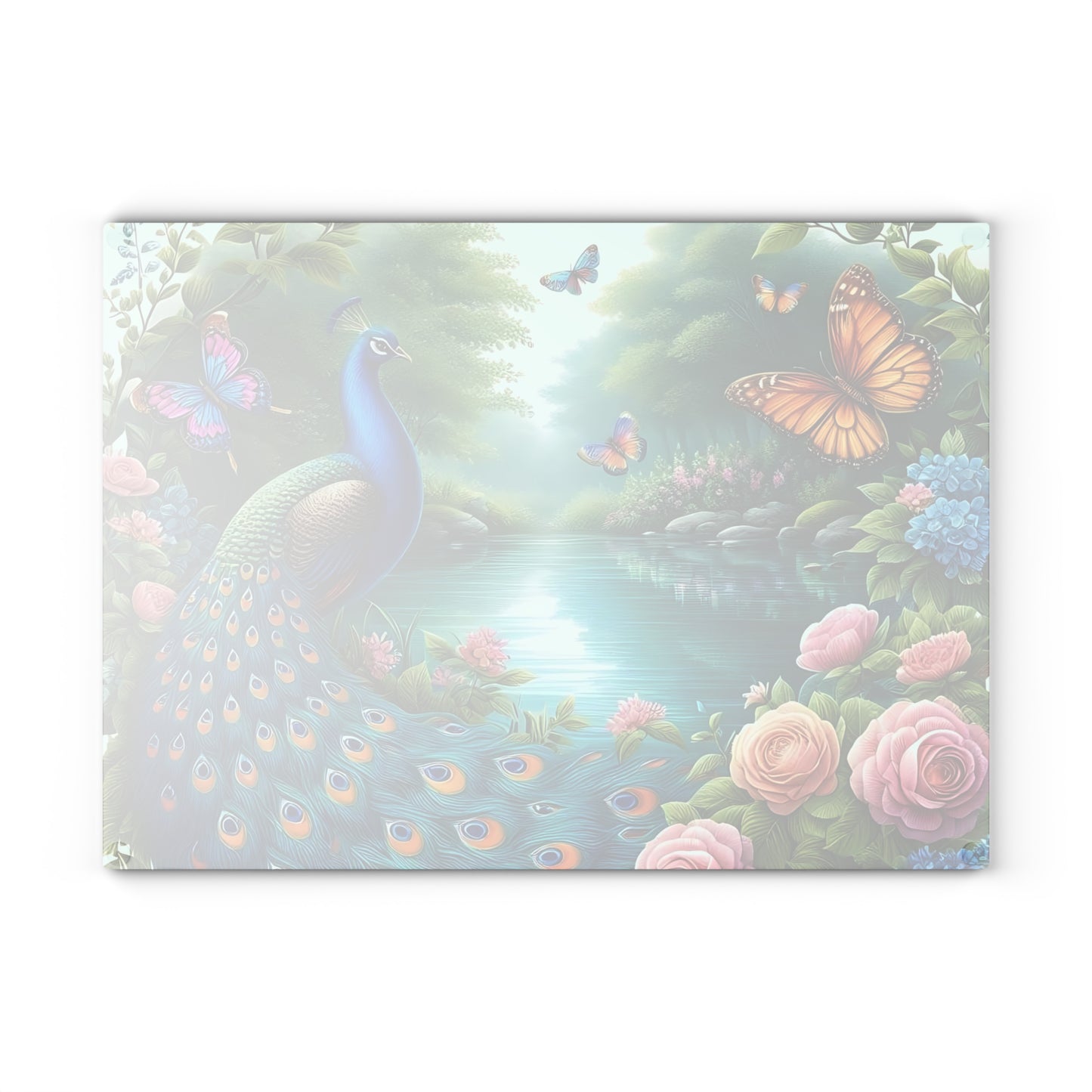 Peacock decor, butterfly decor, cutting board, kitchen decor, kitchen art, serving board, peacock gift, butterfly gift, floral cutting board