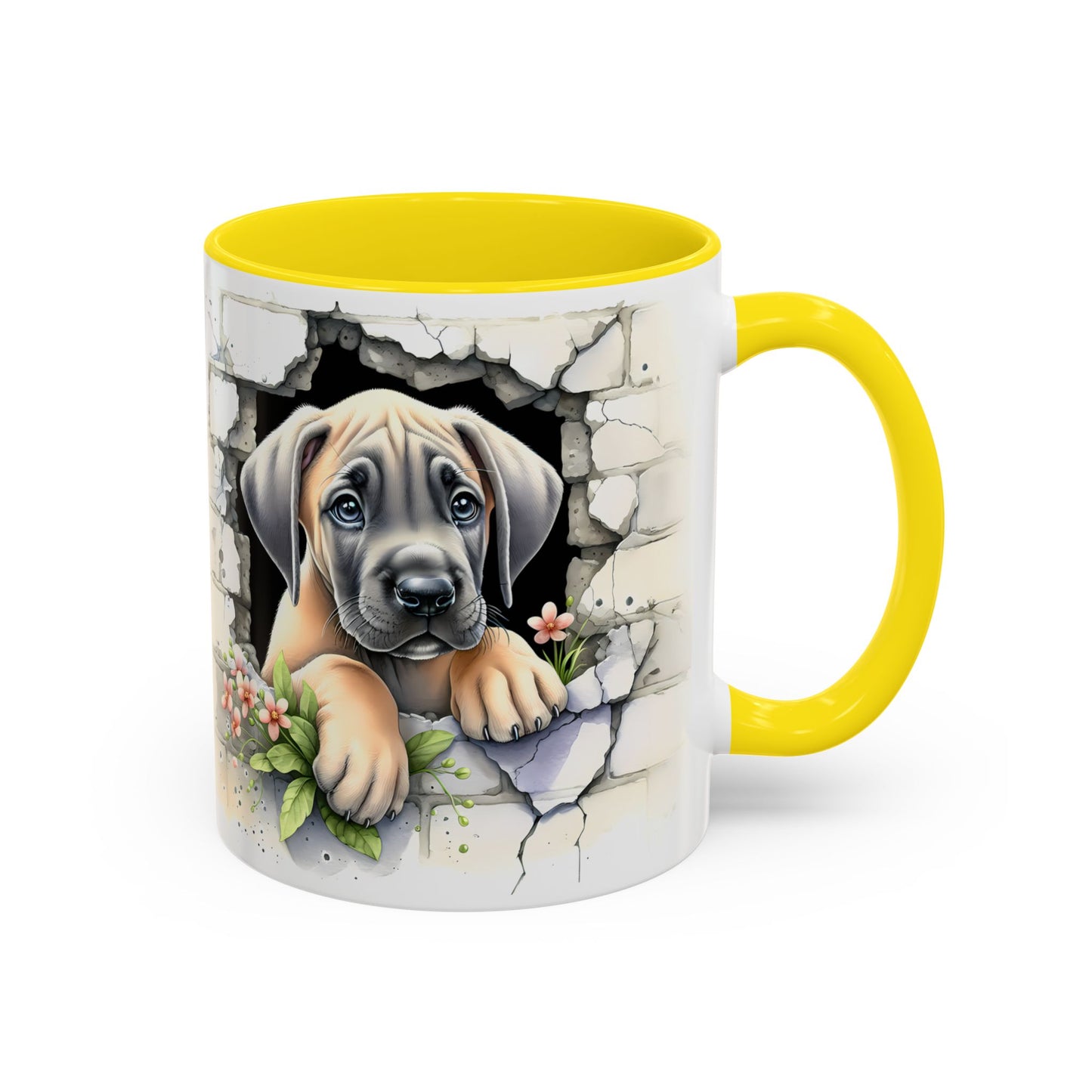 🐾 Great Dane Puppy Accent Mug – Sweet Peek-Through Puppy Design ☕💛