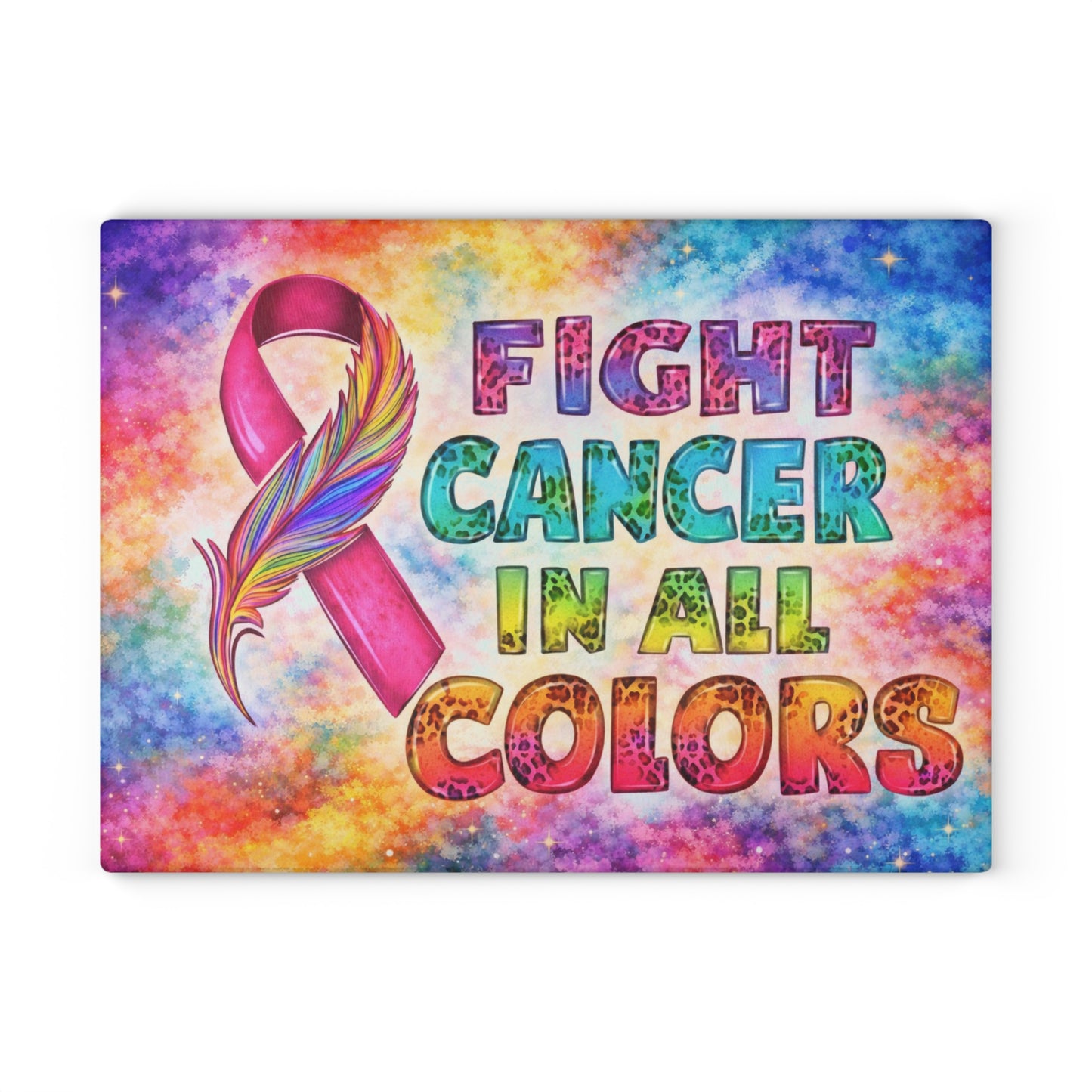 Fight Cancer in All Colors Glass Cutting Board – Rainbow Awareness Ribbon Strength Design