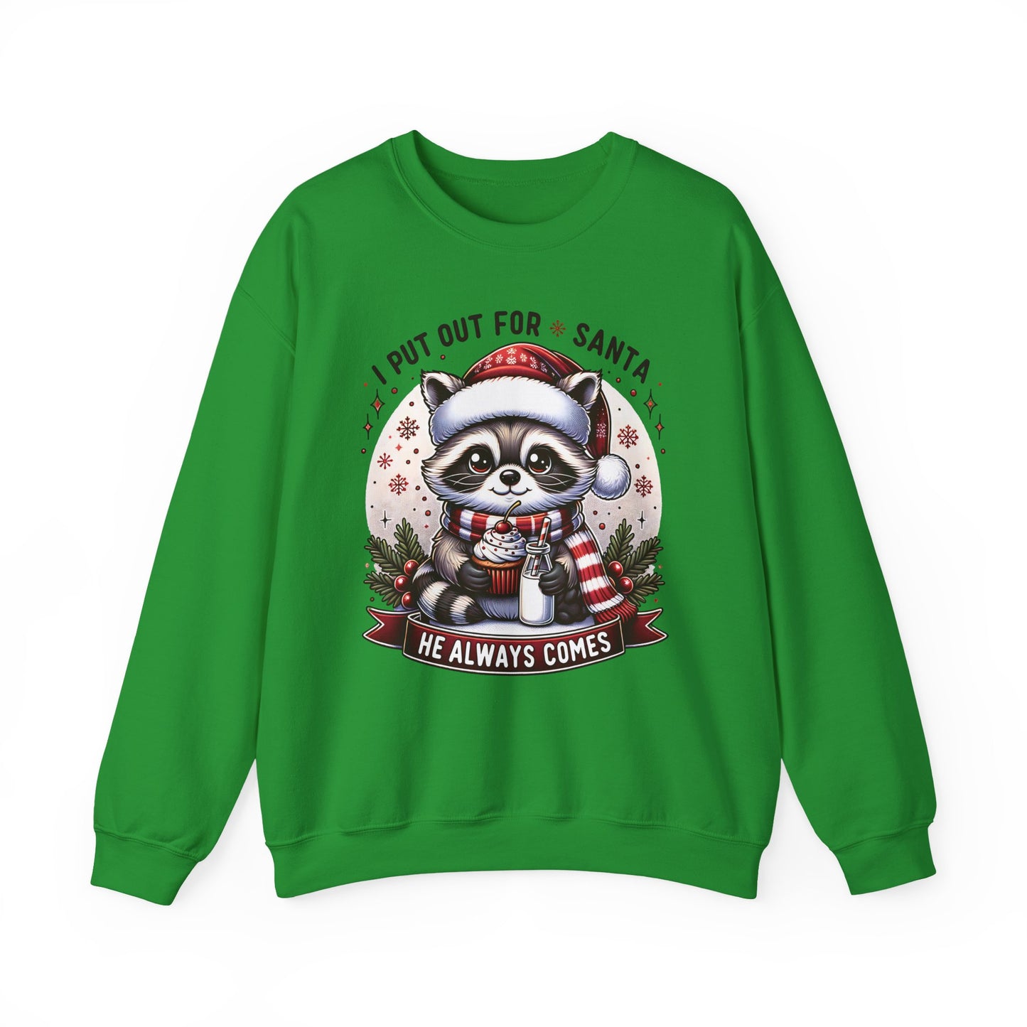 🎄🦝 “Naughty Raccoon Cocoa” Christmas Crewneck – Cute, Cozy & A Little Cheeky
