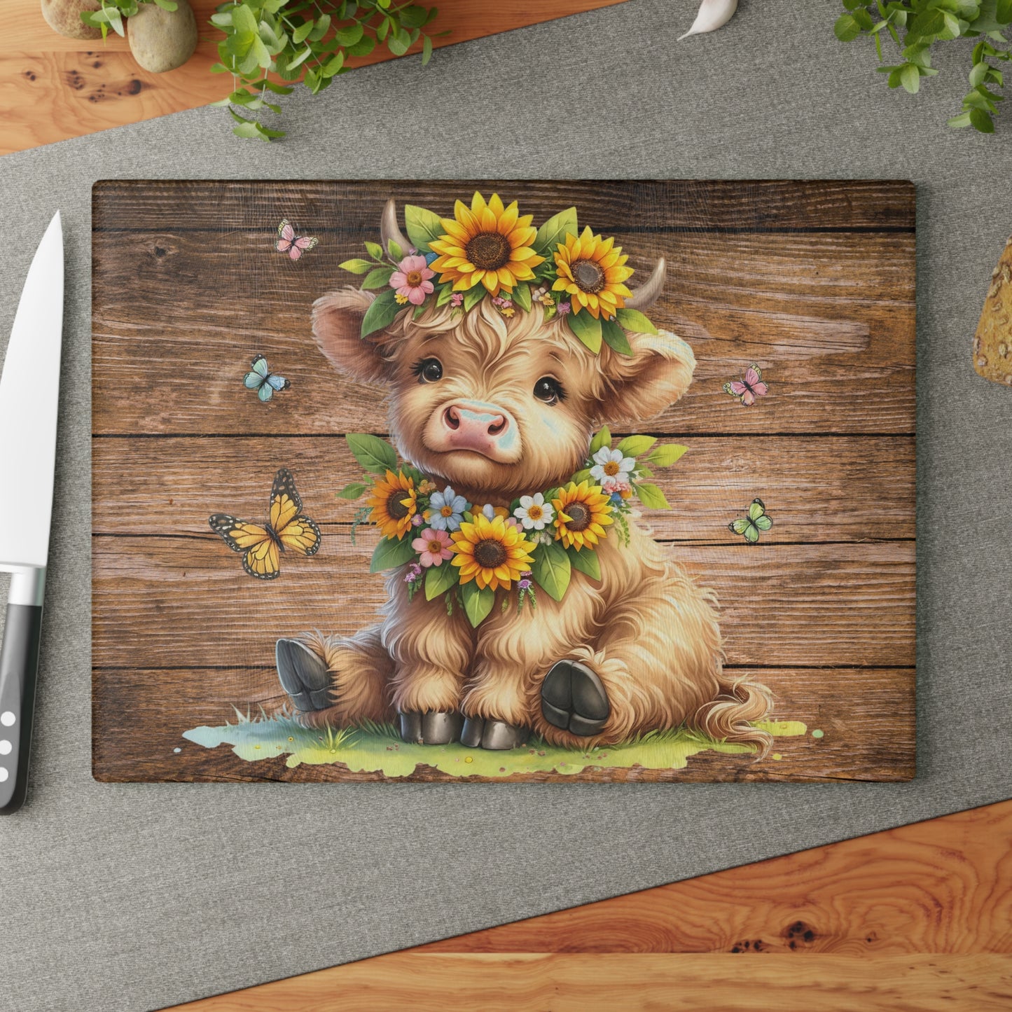 Cow Cutting Board, Highland Cow Glass Cutting Board, Cow Kitchen Decor, Chopping Board New Home Gift, Charcuterie Board, Highland Cow Gifts