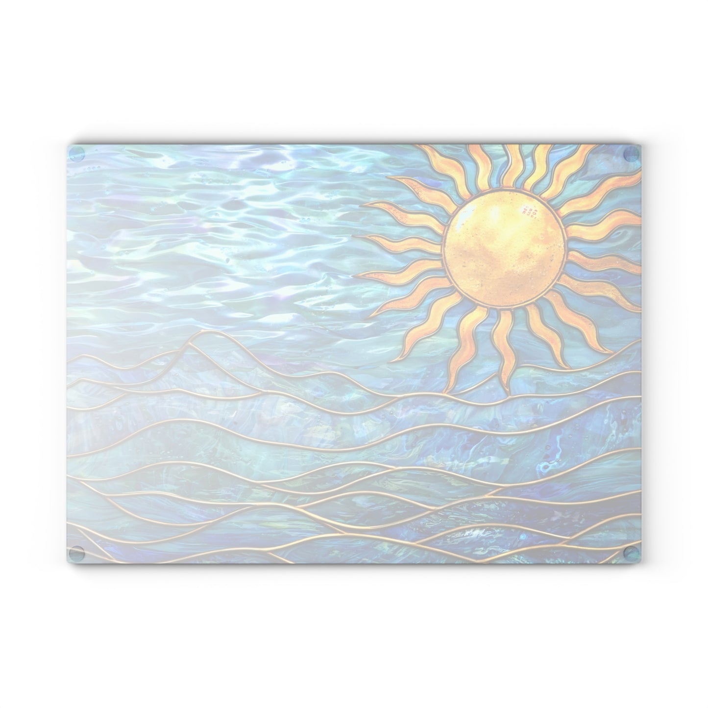 Sunlit Ocean Waves Glass Cutting Board – Coastal Art Kitchen Decor