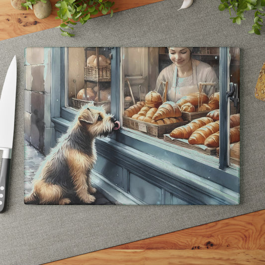 Tabla de cortar con diseño de panadería, diseño de perro terrier, regalo para amantes de los perros, decoración de repostería, regalo único para la cocina.