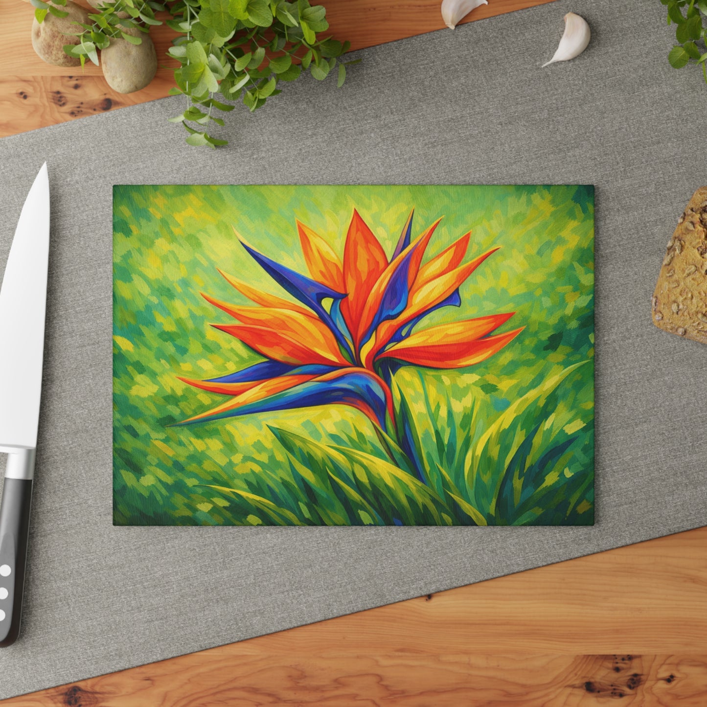Bird of Paradise Flower Glass Cutting Board – Tropical Floral Kitchen Decor