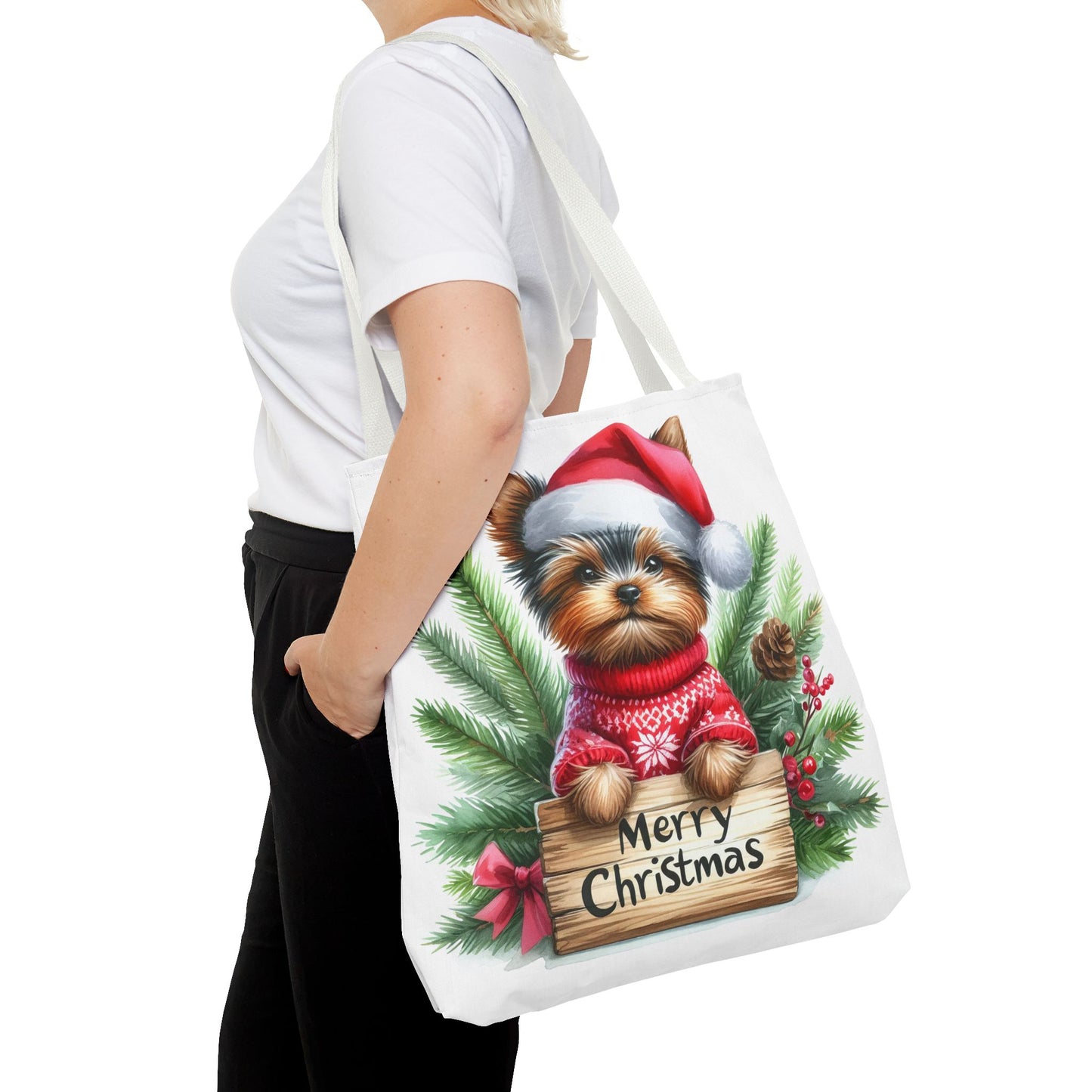 📦🐶 Yorkie Christmas Tote Bag – Tiny Terrier Holiday Charm in Every Carry 🎄