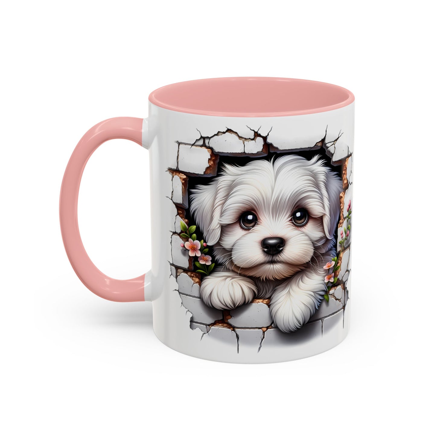 🎀🐶 Maltese Puppy Accent Mug – Cute Peek-Through Dog Design for Animal Lovers ☕💖