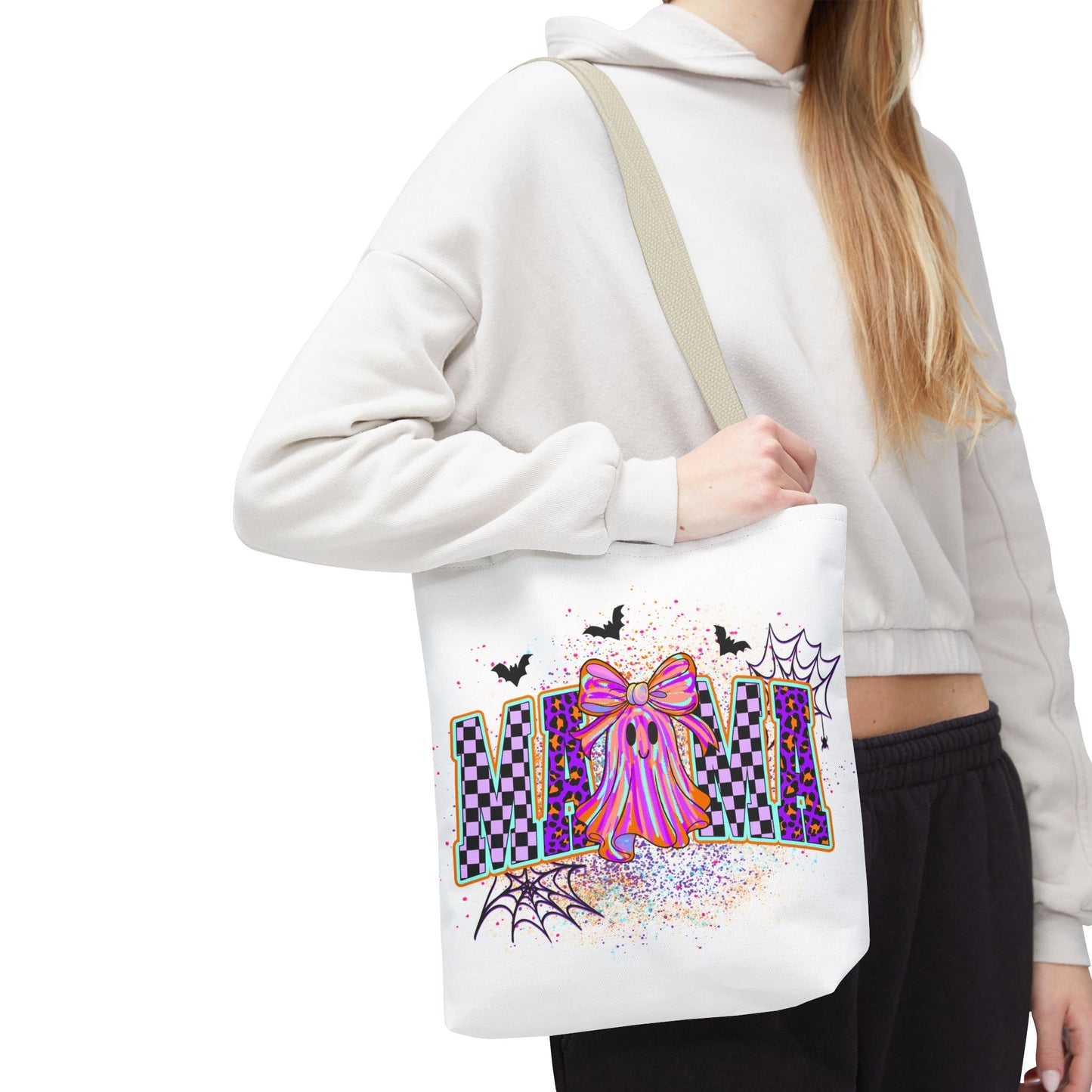 🎃 Colorful Mama Ghost Halloween Tote Bag – Spooky Fun with a Pop of Color 👻👜