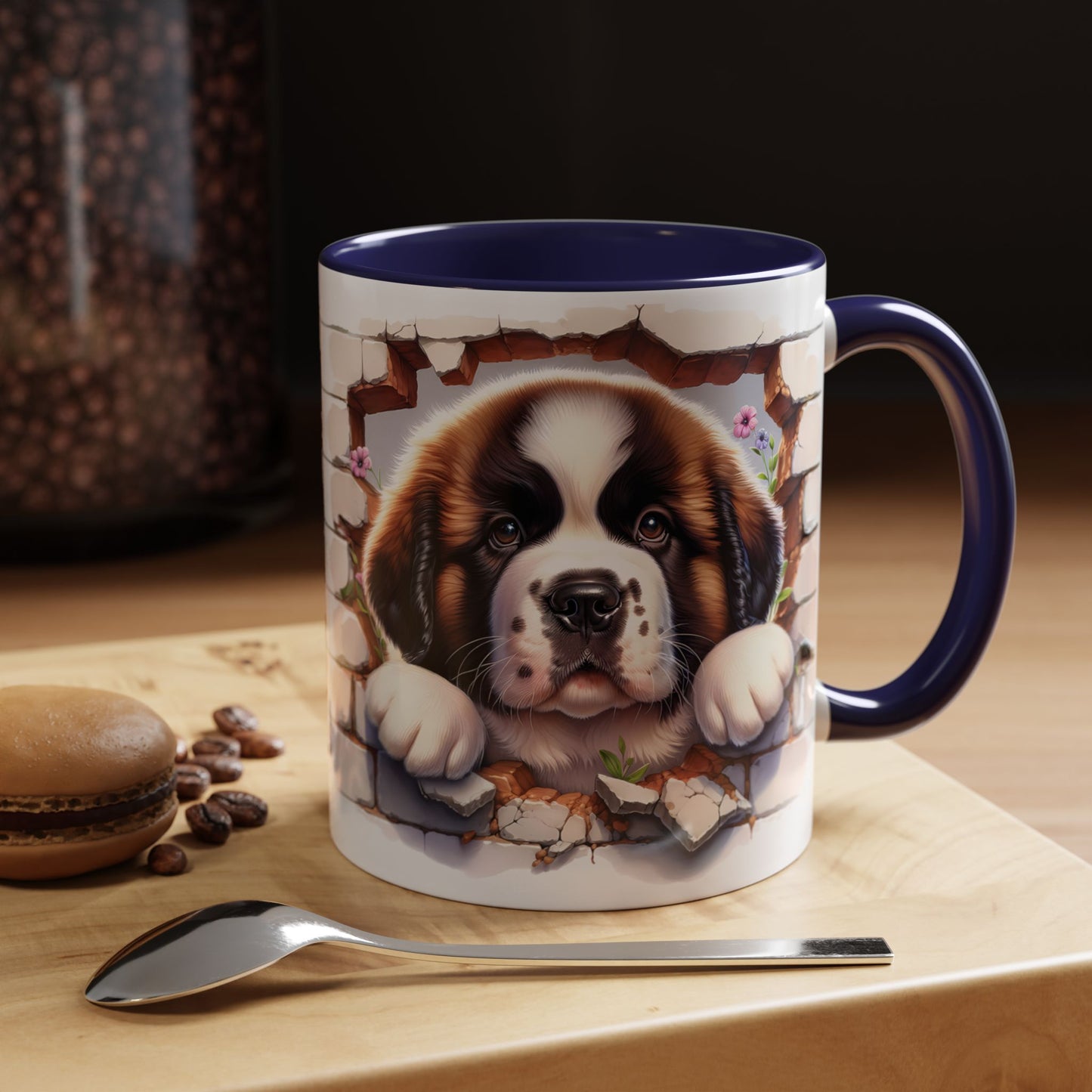 🐾☕ St. Bernard Puppy Peek Accent Mug – Gentle Giant Pup Lover Gift ✨❤️
