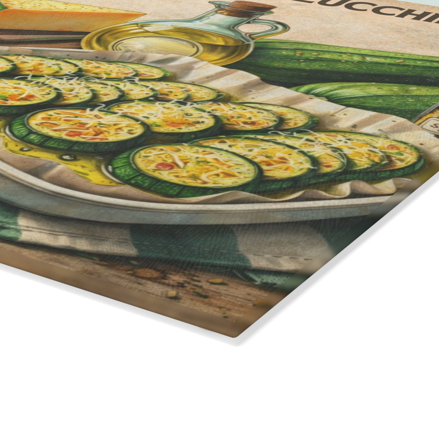 Quick and Easy Baked Zucchini Glass Cutting Board – Simple Oven Recipe Kitchen Art