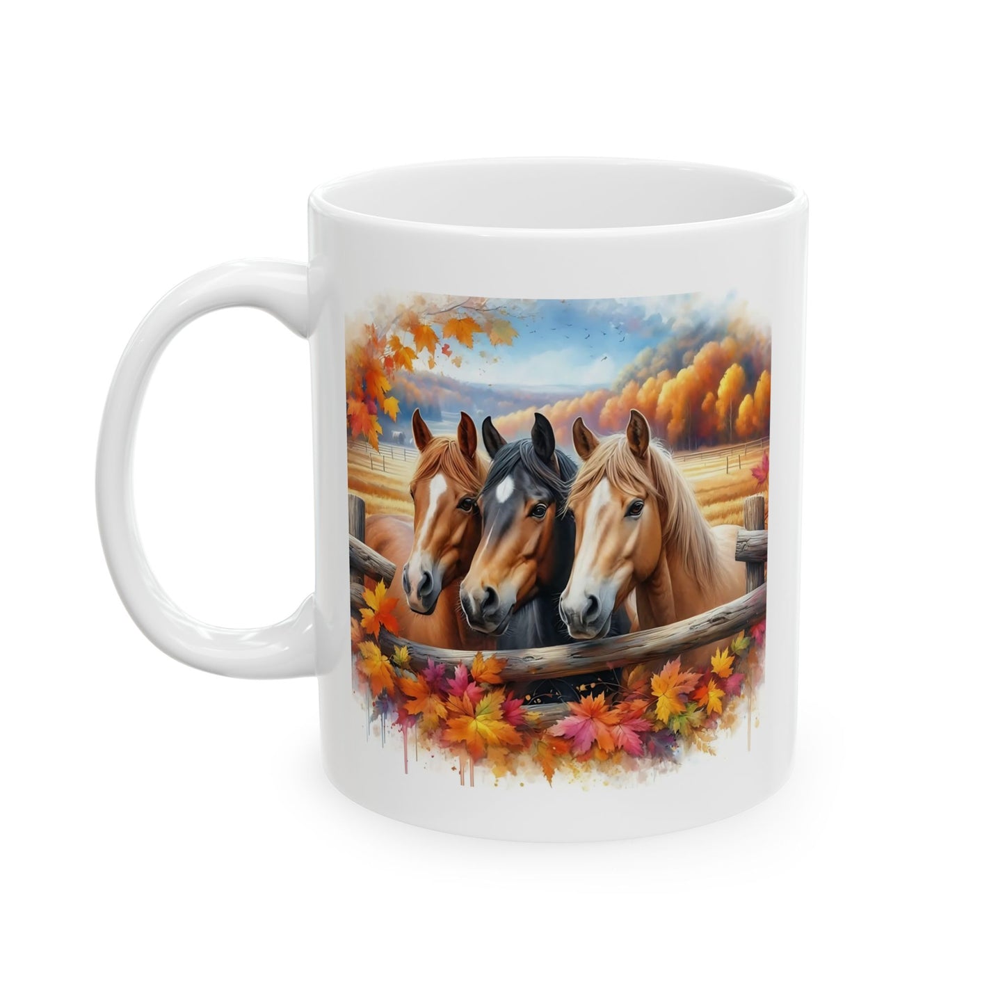 🐴🍂 Autumn Horses Mug – Fall Farm Coffee Cup with Rustic Charm ☕🍁