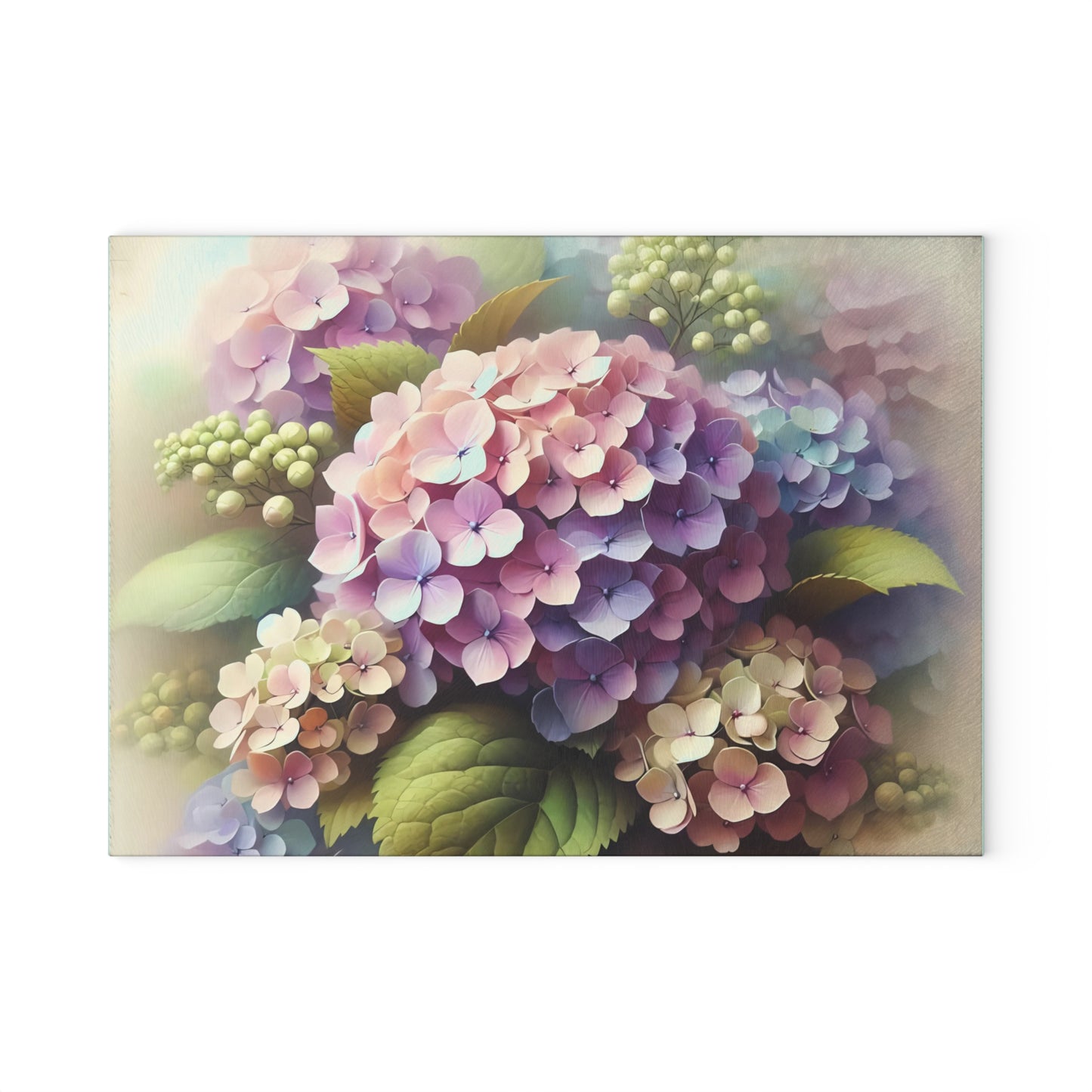 Tabla de cortar de vidrio templado con flores de hortensia: elegante decoración floral para la cocina, regalo único, tabla de cortar de vidrio, tabla para charcutería, tabla de cortar personalizada, flores