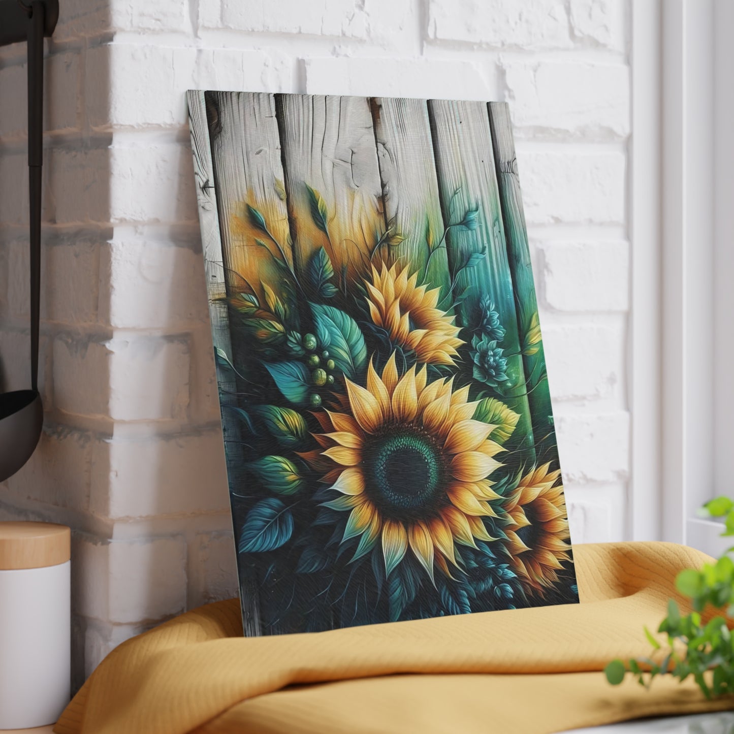 Tabla de cortar de girasol Decoración de cocina rústica Tabla de cocina de vidrio Accesorio de cocina Tabla de cortar duradera Cocina de estilo campestre Girasol