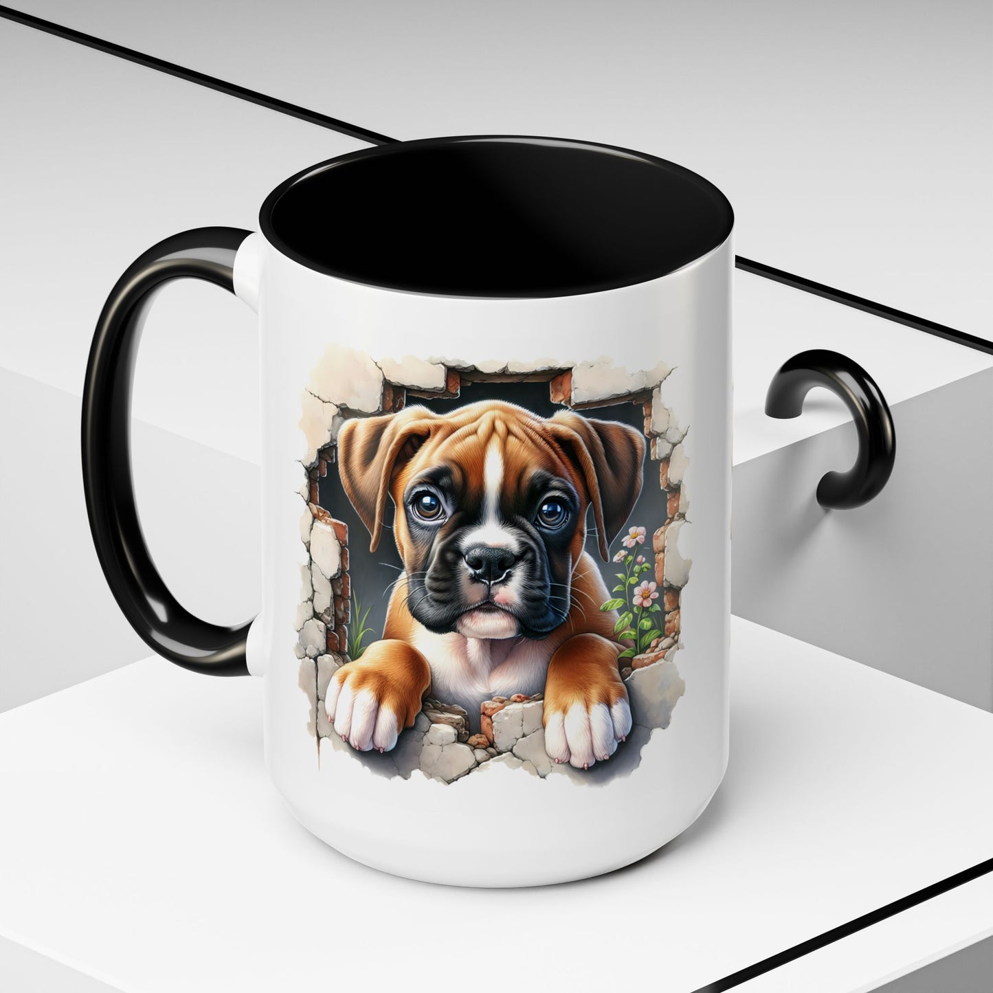 🐶☕ Boxer Puppy Peek Accent Mug – Adorable Dog Lover Gift ✨💛