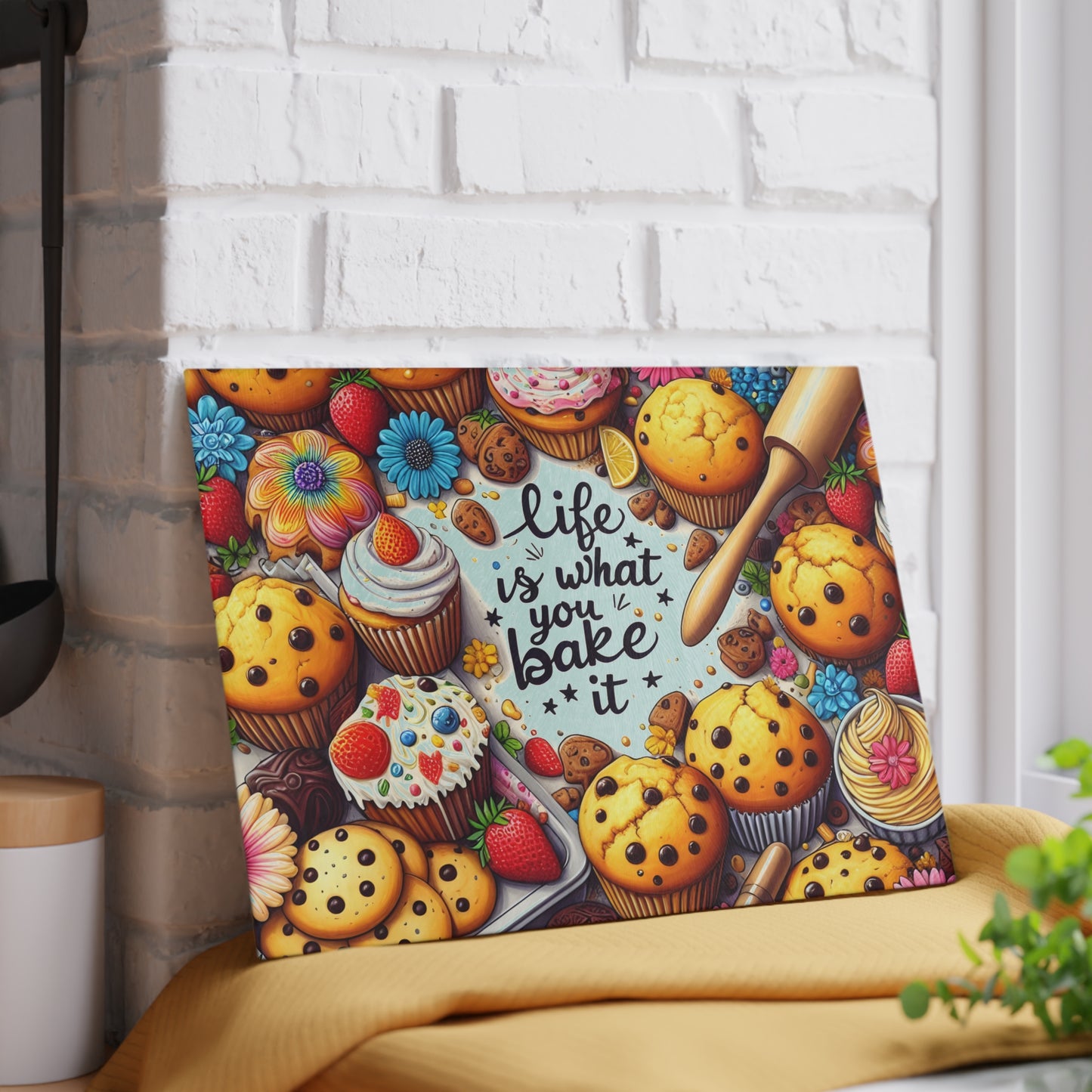 🍪 Life Is What You Bake It Cutting Board – Sweet Style for Your Kitchen 🧁