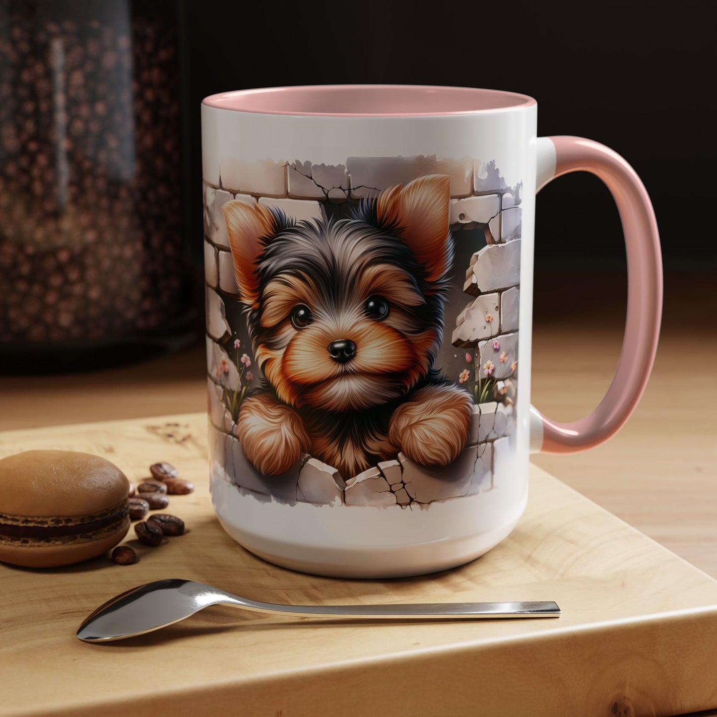 🎀🐶 Yorkie Puppy Accent Mug – Cute Peek-Through Dog Design for Animal Lovers ☕💖