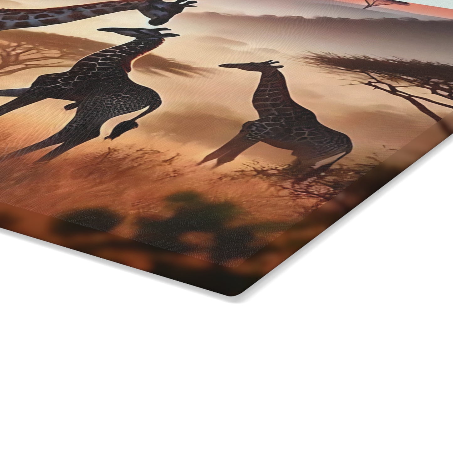 Tabla de cortar de vidrio con diseño de jirafa al atardecer, decoración de cocina, regalo de inauguración de la casa, regalo para amantes de los animales, regalo personalizado de vidrio templado, tabla de charcutería