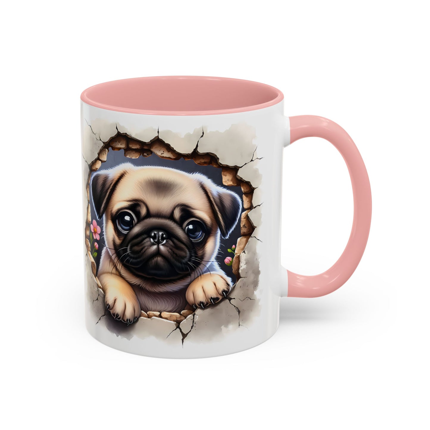 🐾💛 Pug Puppy Accent Mug – Cute Wrinkly Pug Coffee Cup ☕✨