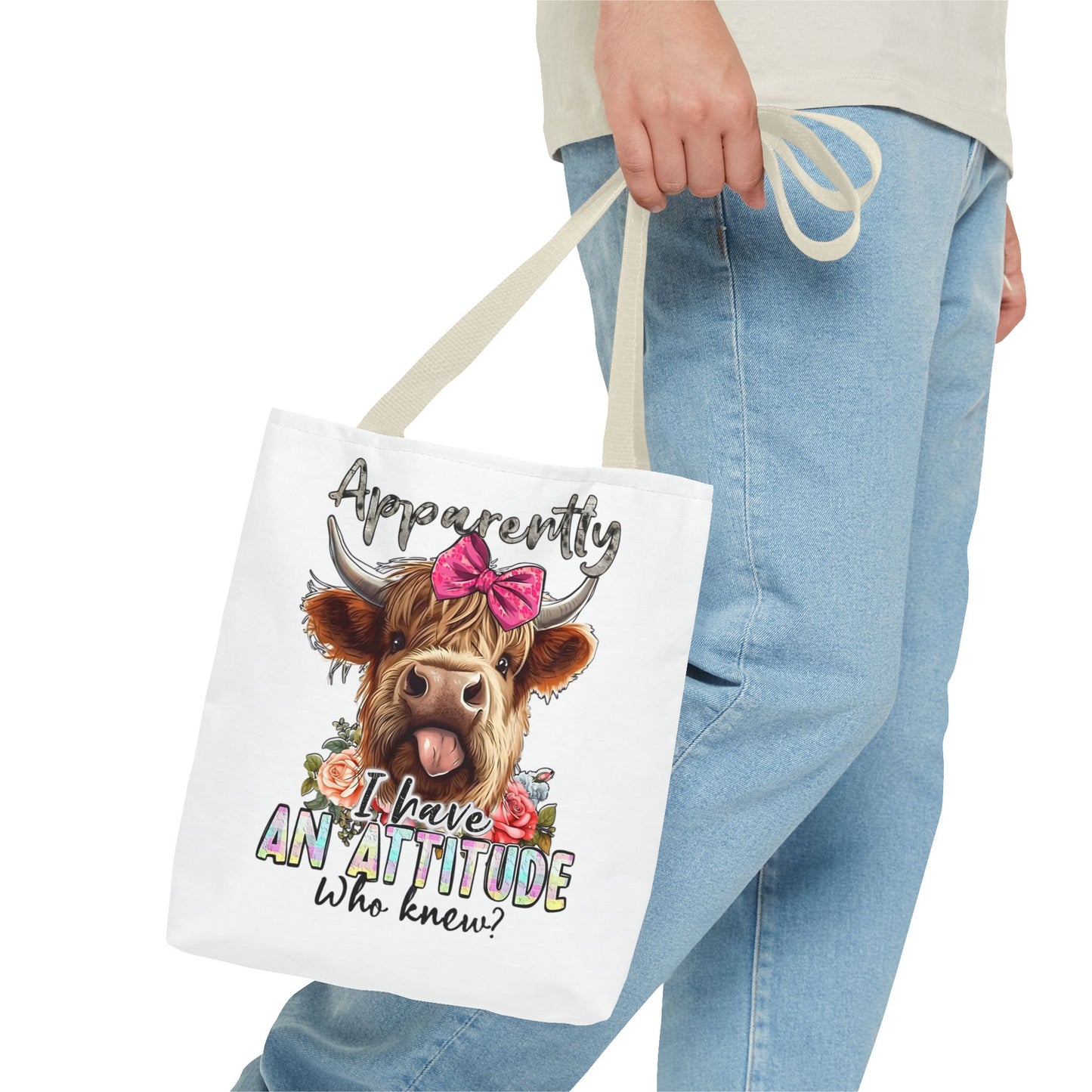 🐄 Al parecer, tengo actitud: bolso tote Sassy Cow con lazo rosa 🌸