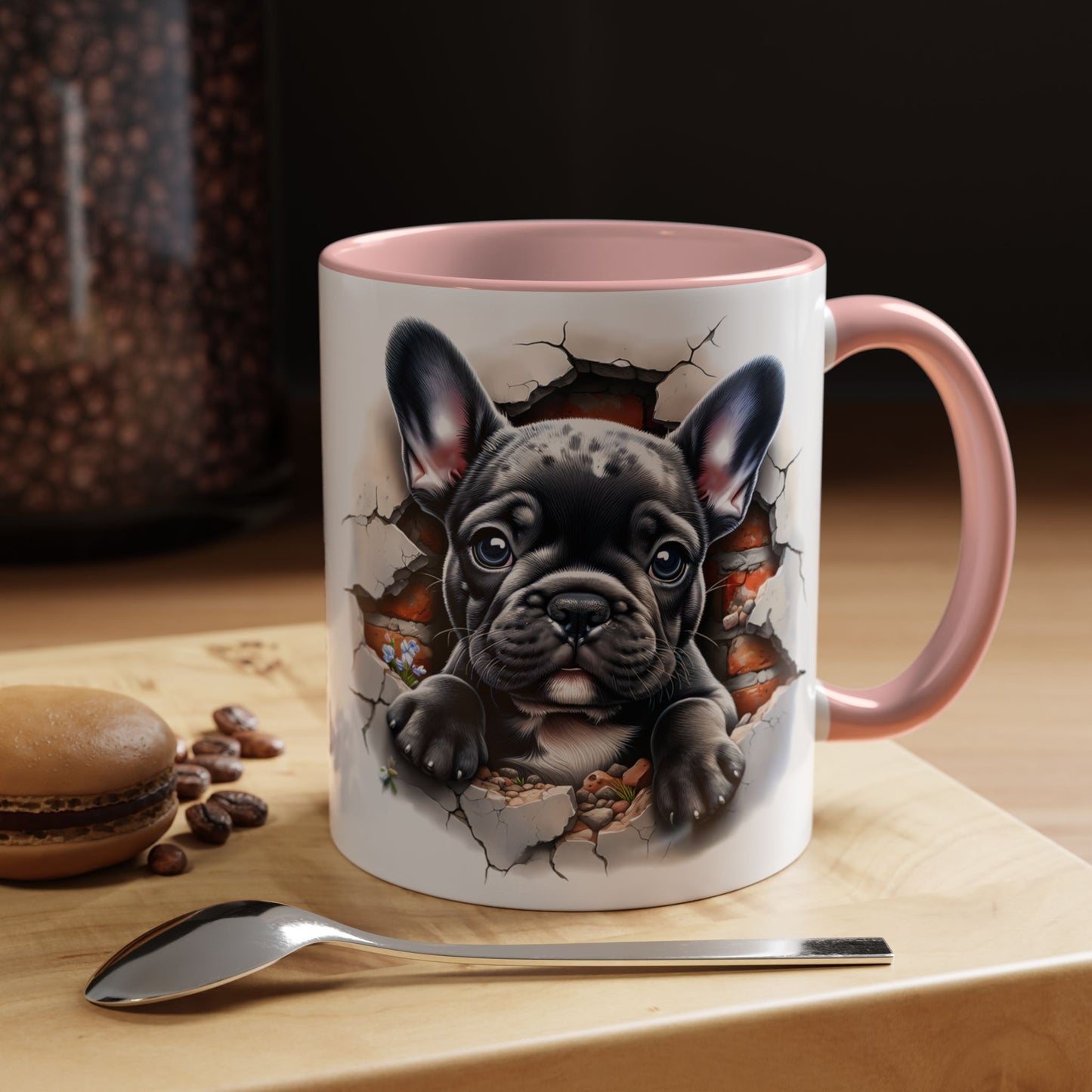 🐾🖤 Black French Bulldog Puppy Accent Mug – Cute Peek-Through Cup for Dog Lovers ☕✨