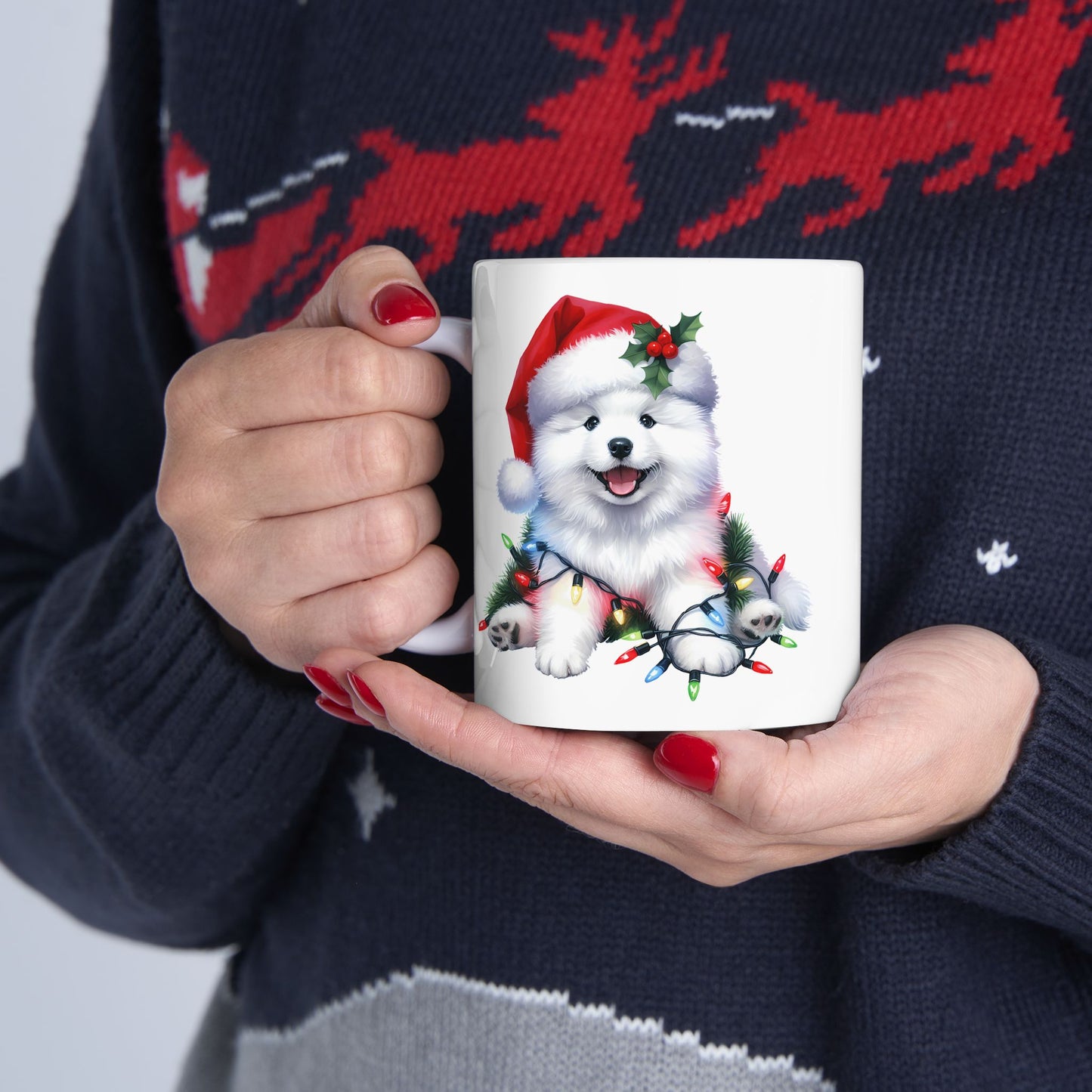 ☃️ American Eskimo Christmas Mug – Fluffy Holiday Cheer in a Santa Hat 🎄