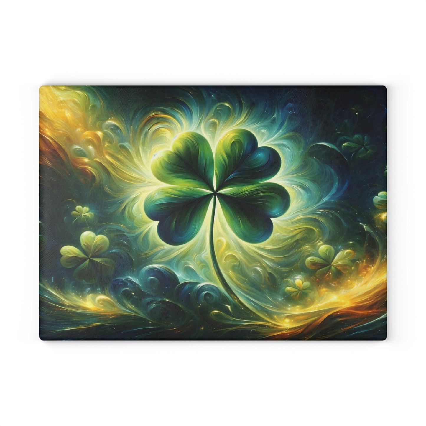 Luminous Shamrock Abstract Glass Cutting Board – St. Patrick’s Day Kitchen Art