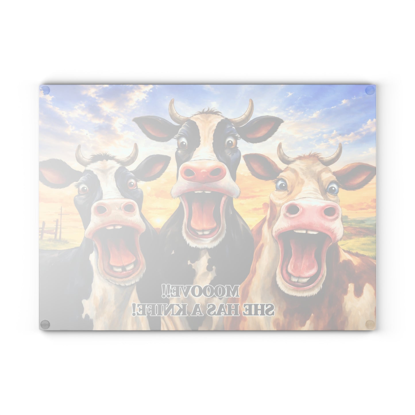 Mooove!! She Has a Knife Glass Cutting Board – Funny Farm Kitchen Decor
