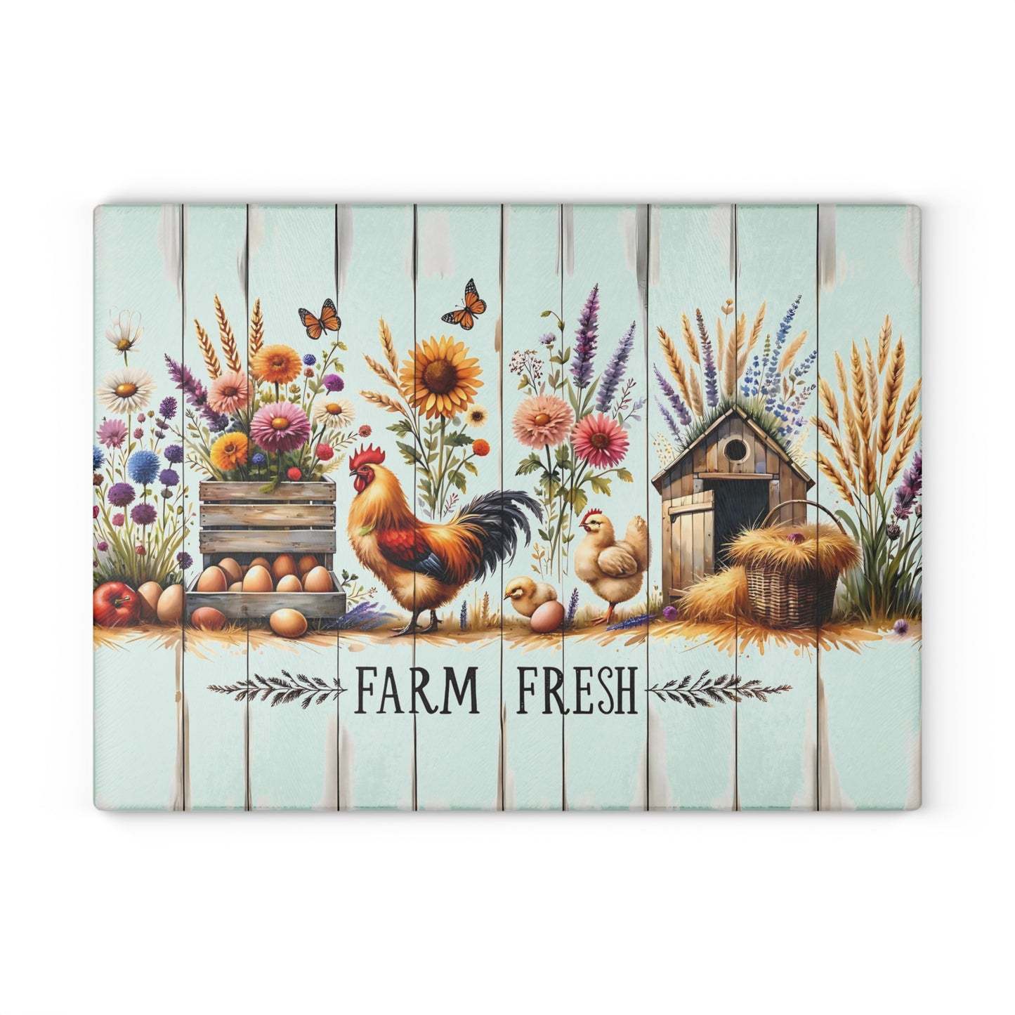 🐓🌾 Farm Fresh Cutting Board – Rustic Rooster & Countryside Charm 🥚🌸
