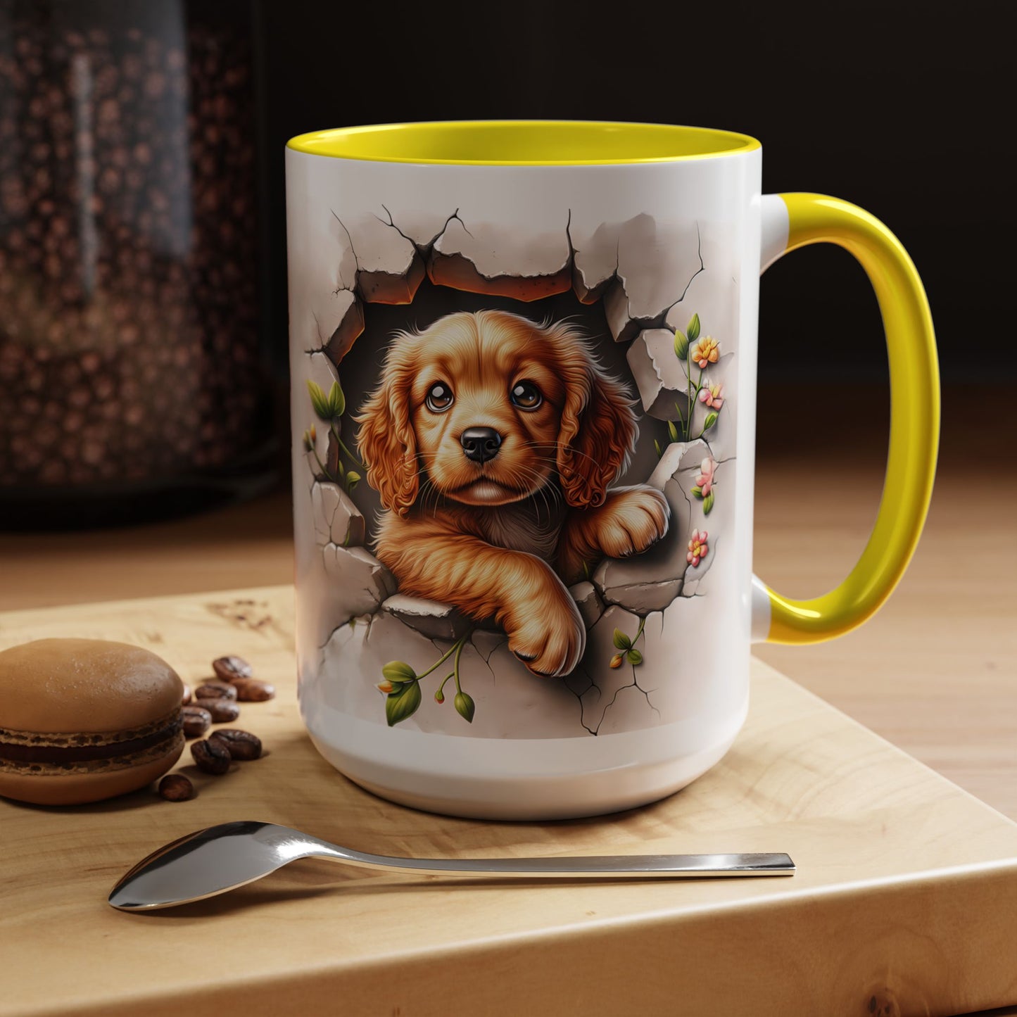 🐾 Cocker Spaniel Puppy Accent Mug – Sweet Fluffy Pup Coffee Cup ☕🤎