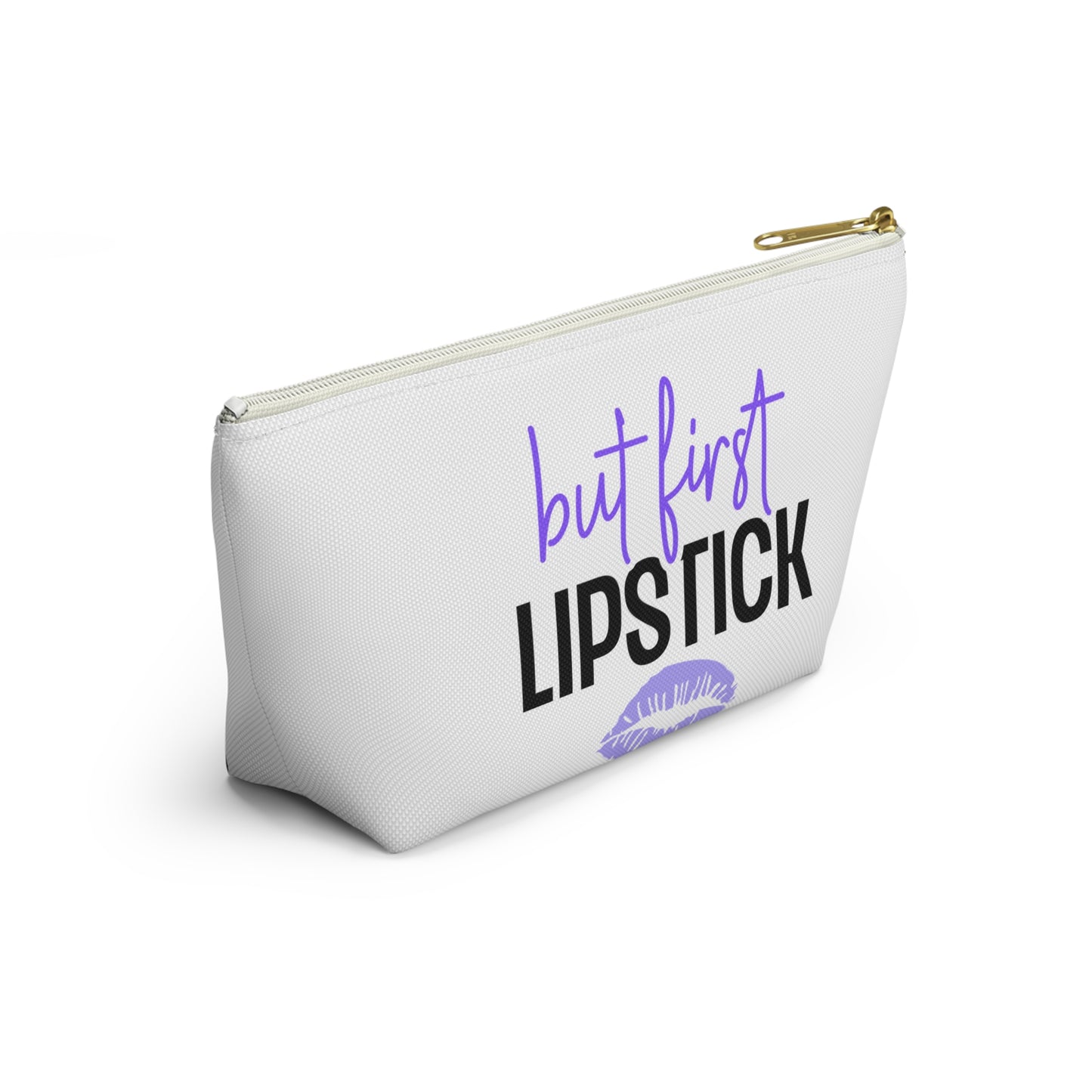 Accessory Pouch – "But First Lipstick" Purple Makeup Bag
