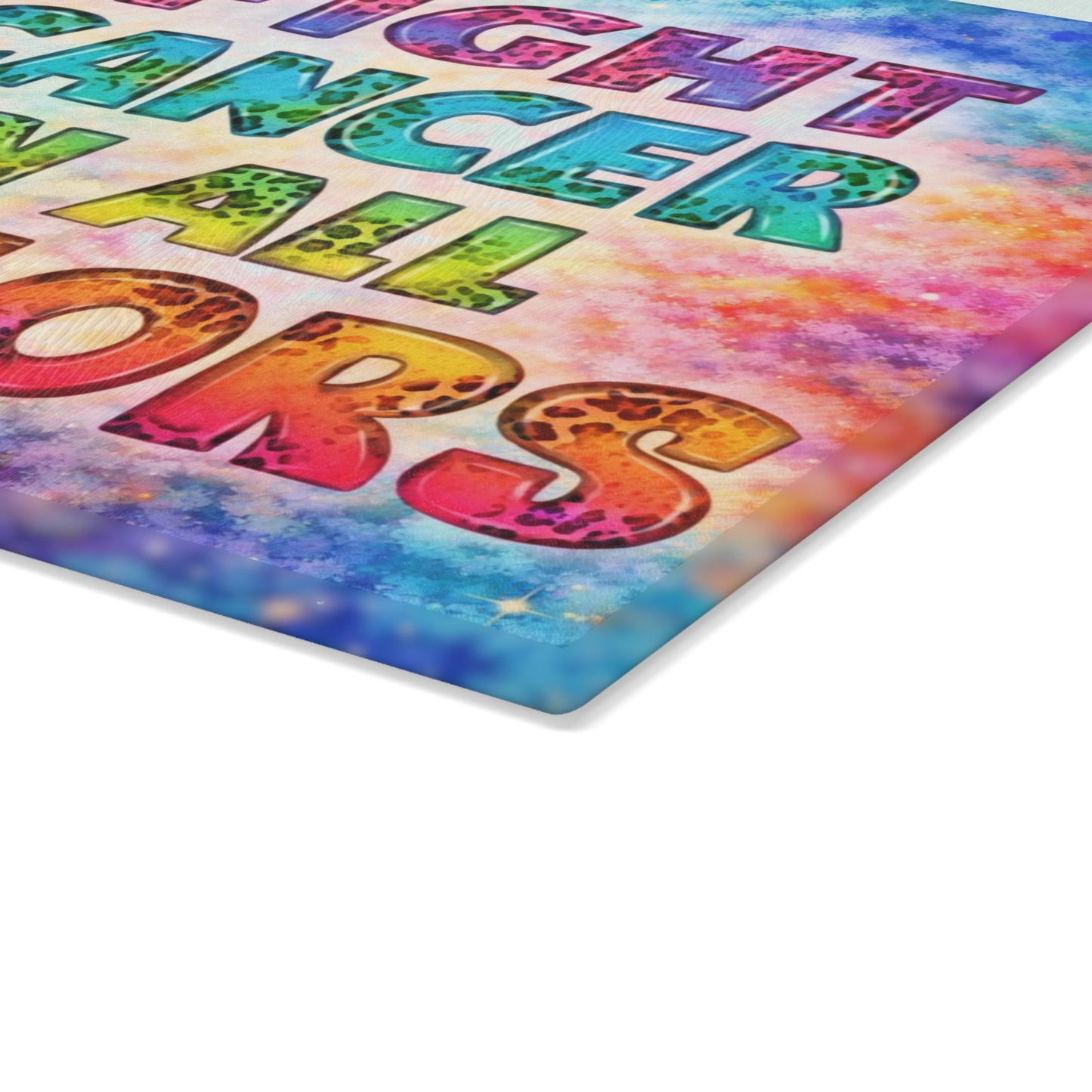 Fight Cancer in All Colors Glass Cutting Board – Rainbow Awareness Ribbon Strength Design