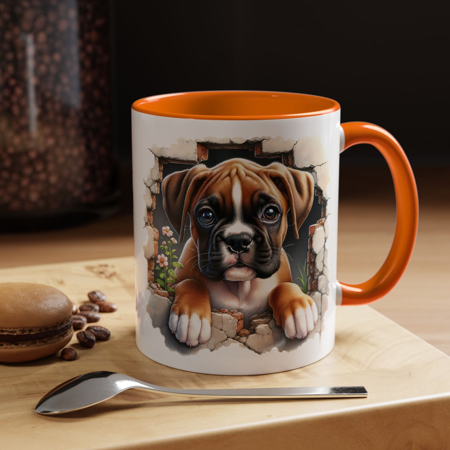 🐶☕ Boxer Puppy Peek Accent Mug – Adorable Dog Lover Gift ✨💛