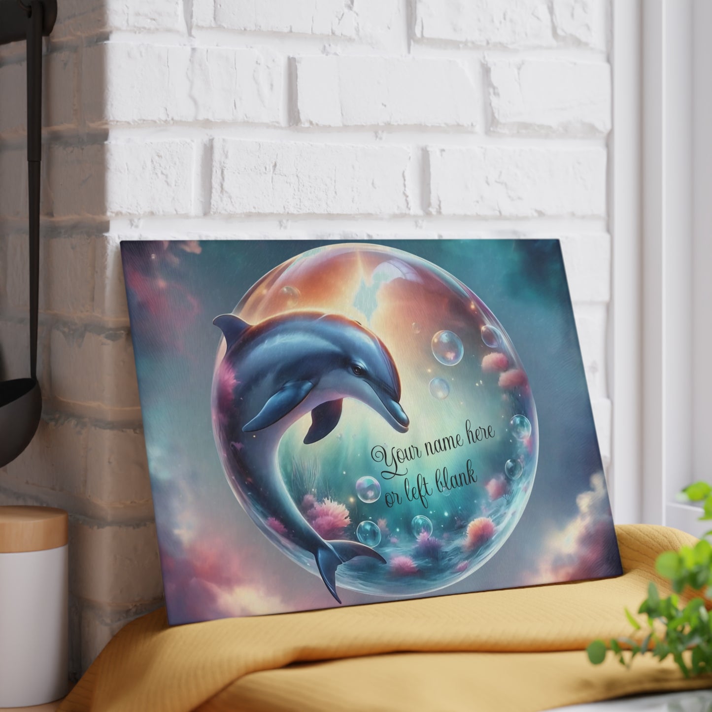 Tabla de cortar con diseño de delfín, vidrio templado con vibrantes escenas de delfines, regalo para chef, regalo para ella, regalo de boda o inauguración de la casa.