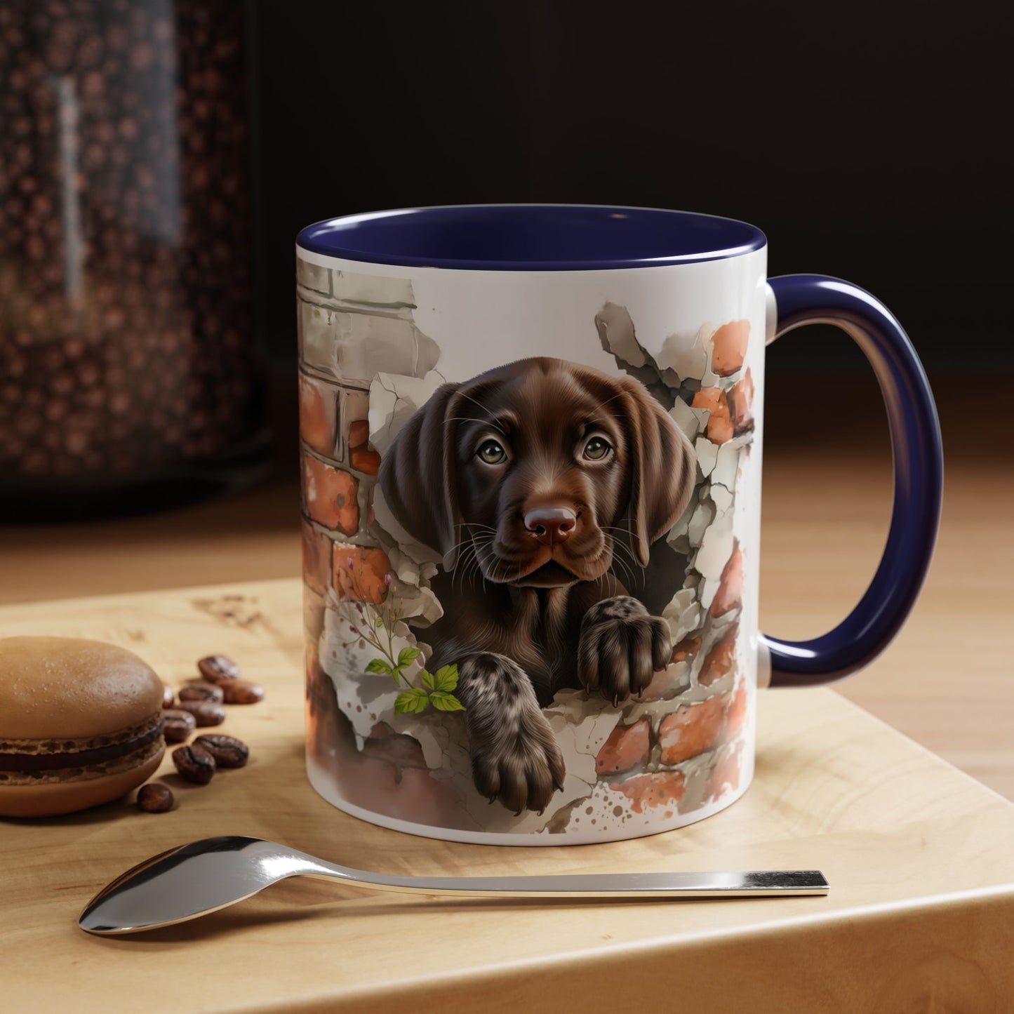 🐶🍫 Chocolate Lab Puppy Accent Mug – Sweet Brown Pup Coffee Cup ☕💛