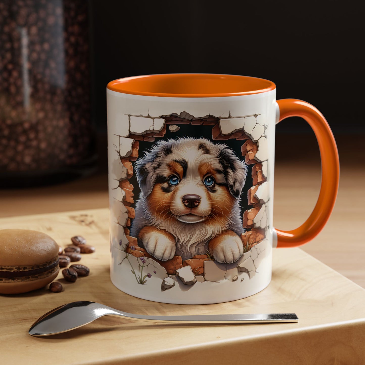 🐾☕ Australian Shepherd Puppy Peek Accent Mug – Blue-Eyed Beauty Dog Lover Gift ✨💙