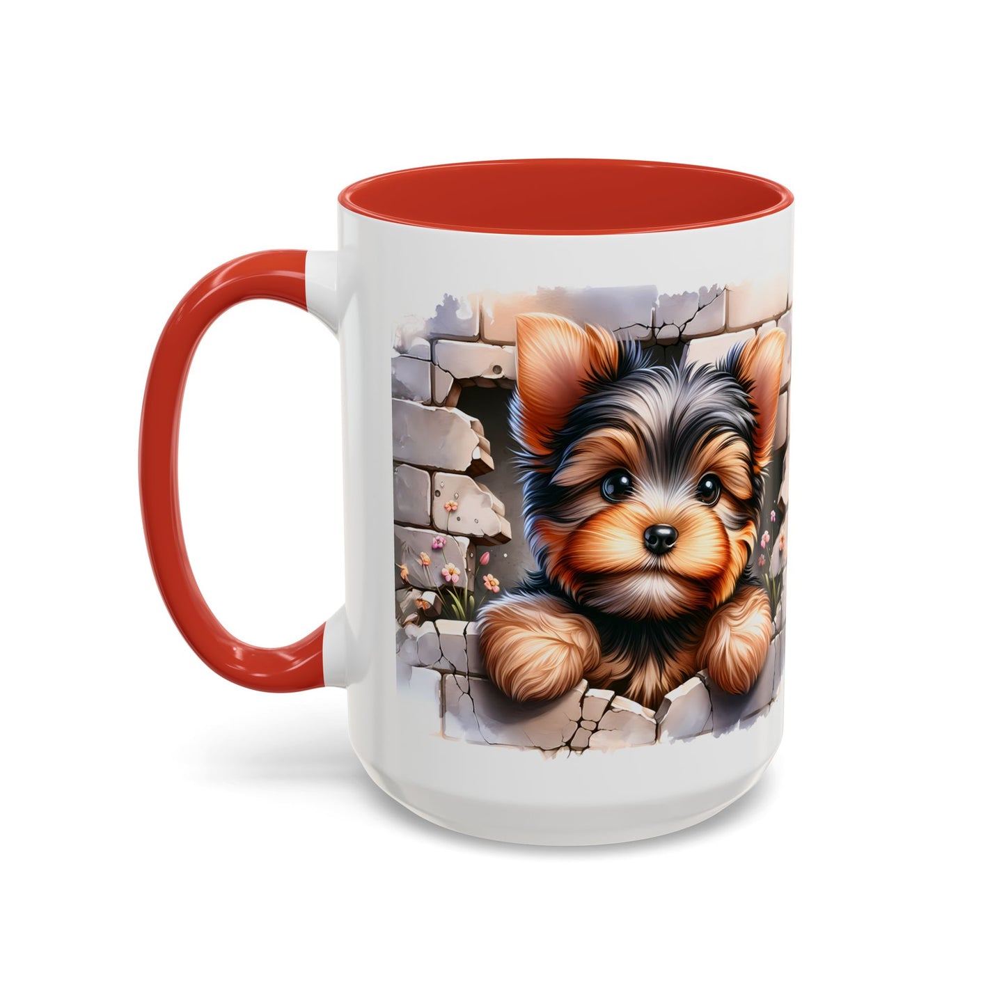🎀🐶 Yorkie Puppy Accent Mug – Cute Peek-Through Dog Design for Animal Lovers ☕💖