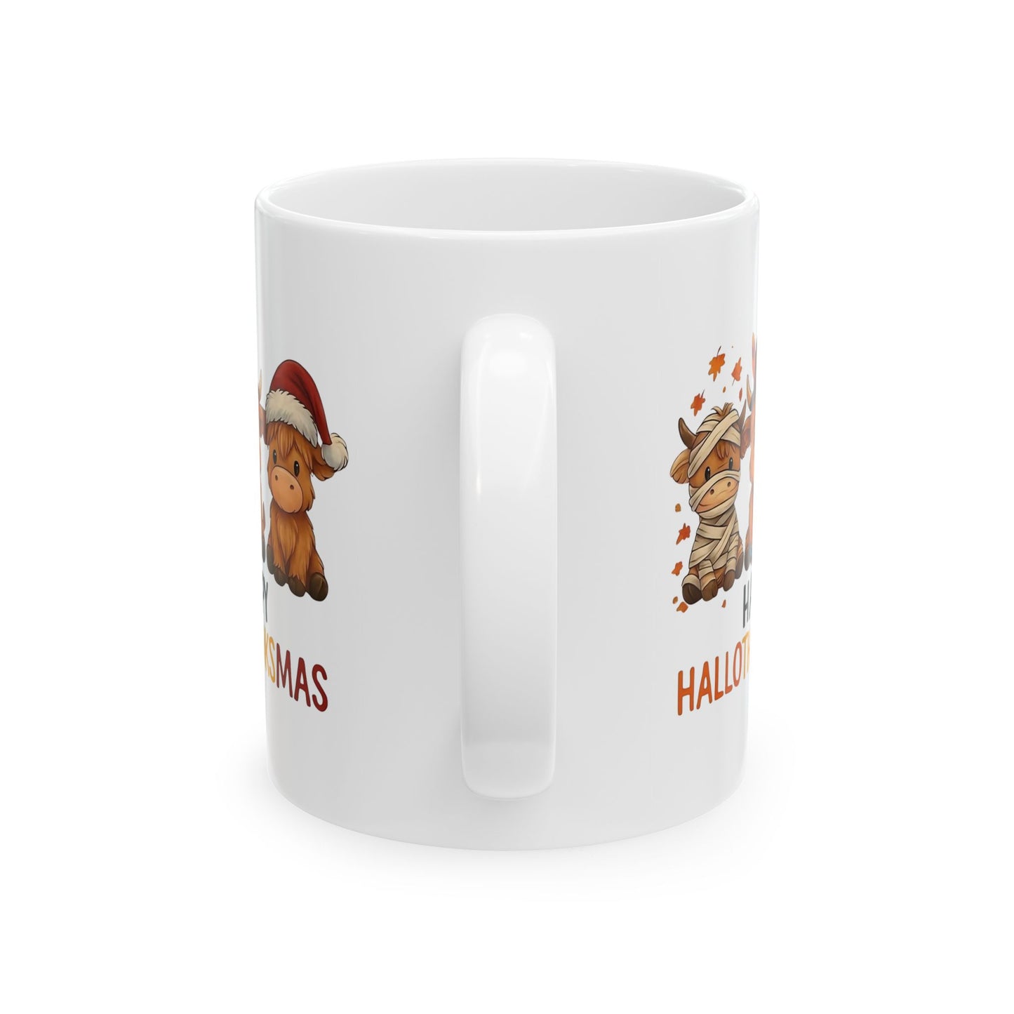 🐮🎃🦃🎄 Happy Hallothanksmas Mug – Cow Holiday Coffee Cup ☕✨