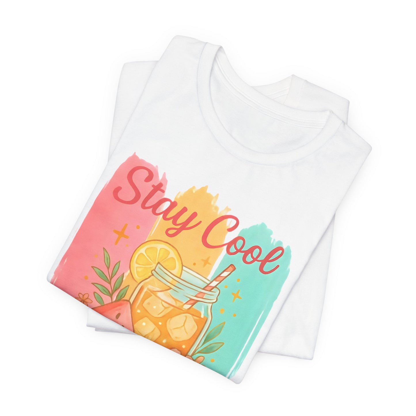 Camiseta "Mantente Fresco, Bebe Té Helado" - Camiseta Gráfica de Verano con Sandía y Té Helado | Solo Blanca