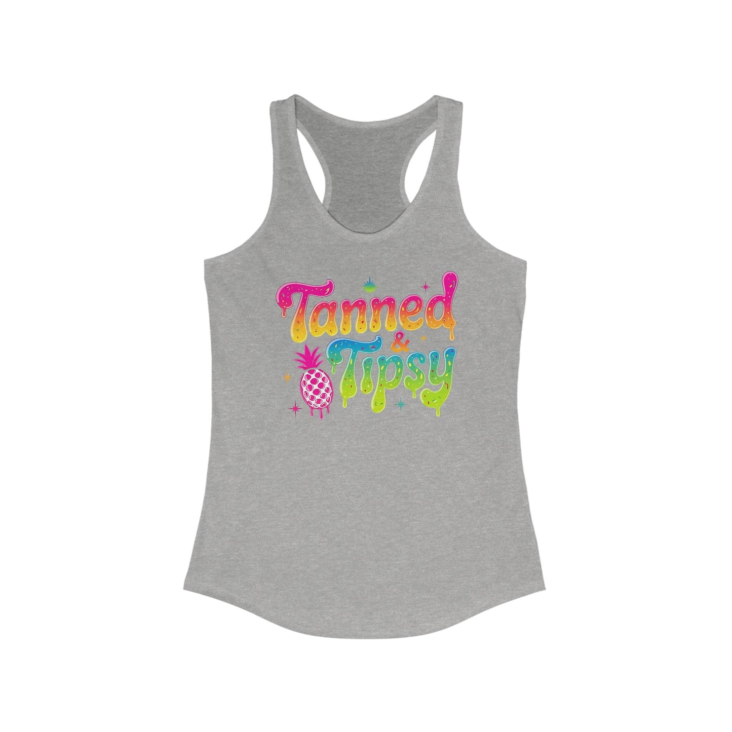 Camiseta de tirantes Tanned and Tipsy con espalda nadadora – Divertido estampado de piña veraniego | Camiseta de tirantes playera para mujer