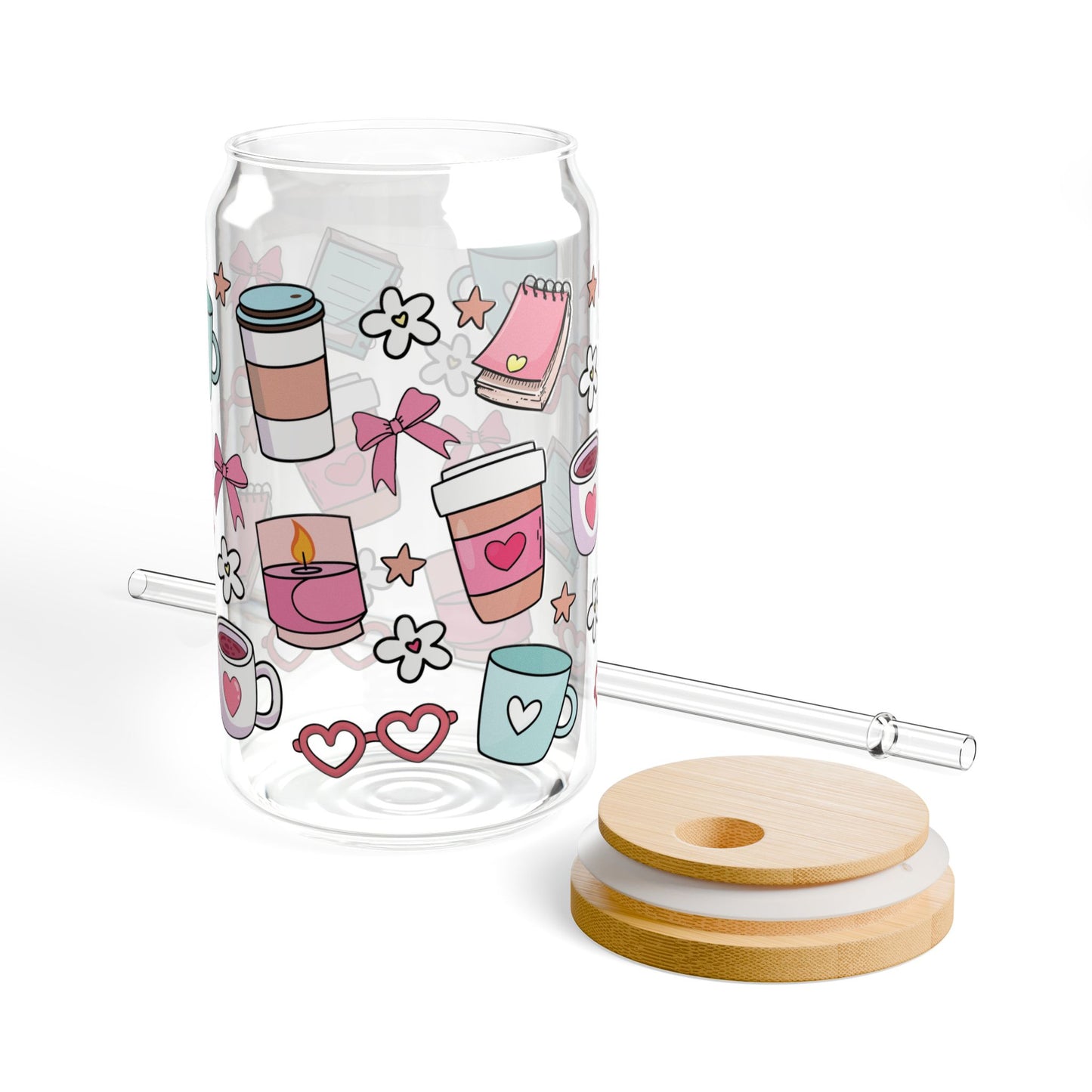 ☕💖 Cozy Café Vibes Sipper Glass – 16oz of Pastel Bliss with Every Sip 🌟