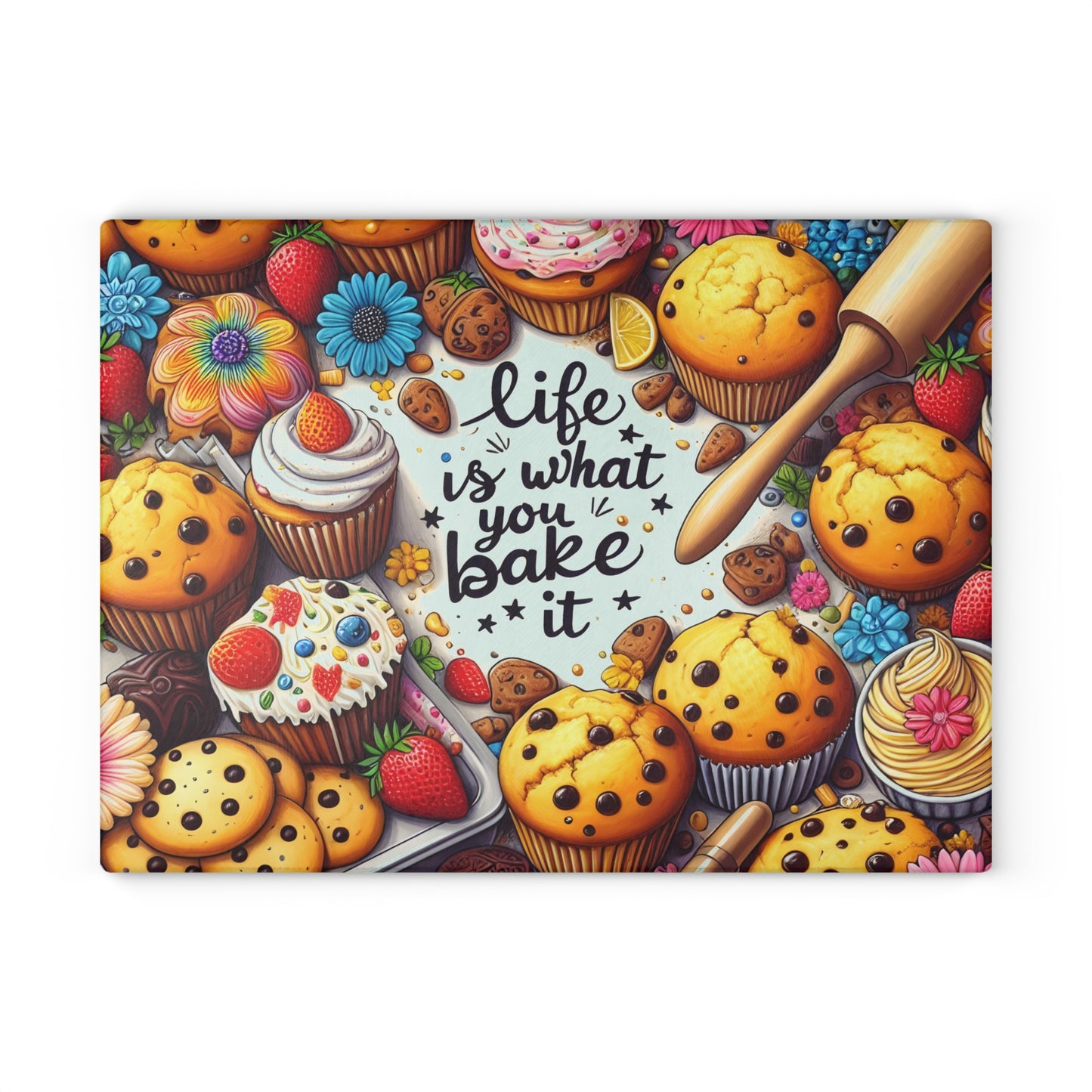 🍪 Life Is What You Bake It Cutting Board – Sweet Style for Your Kitchen 🧁