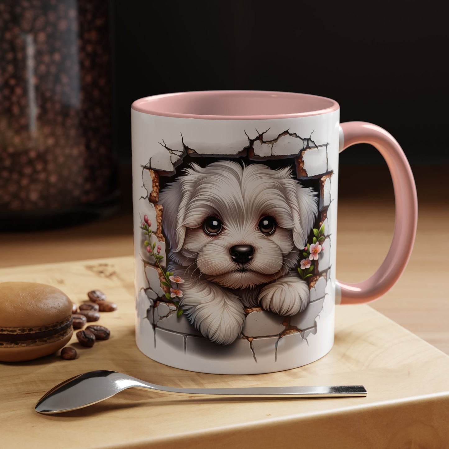 🎀🐶 Maltese Puppy Accent Mug – Cute Peek-Through Dog Design for Animal Lovers ☕💖