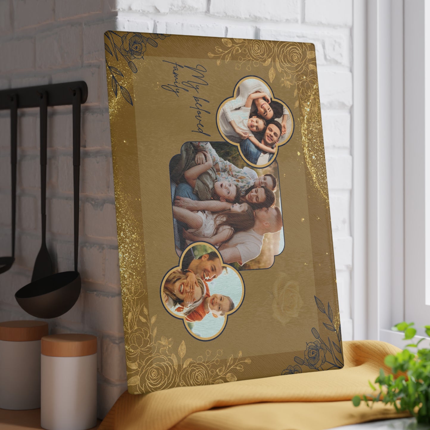 Custom Photo Collage Glass Cutting Board – Personalized Family Memory Kitchen Decor