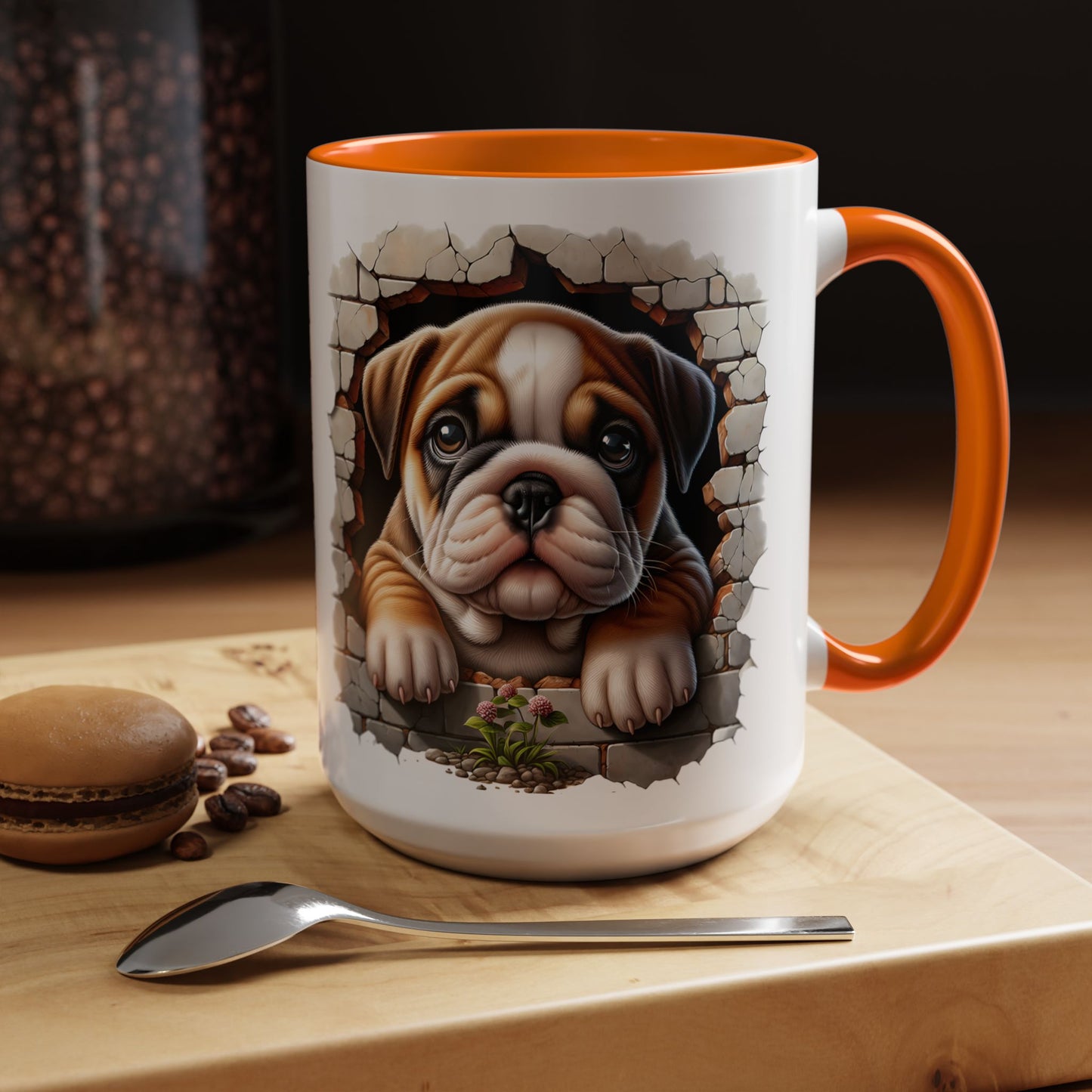 🎀🐶 English Bulldog Puppy Accent Mug – Cute Peek-Through Dog Design for Animal Lovers ☕💖