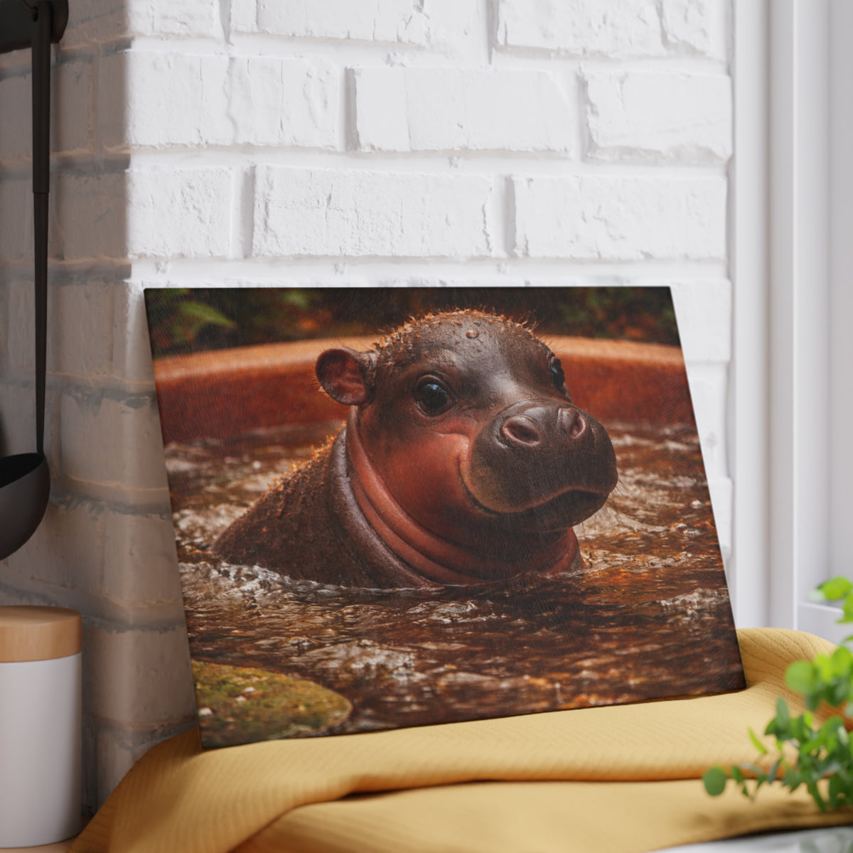Baby Hippo Glass Cutting Board – Adorable Safari Wildlife Kitchen Decor