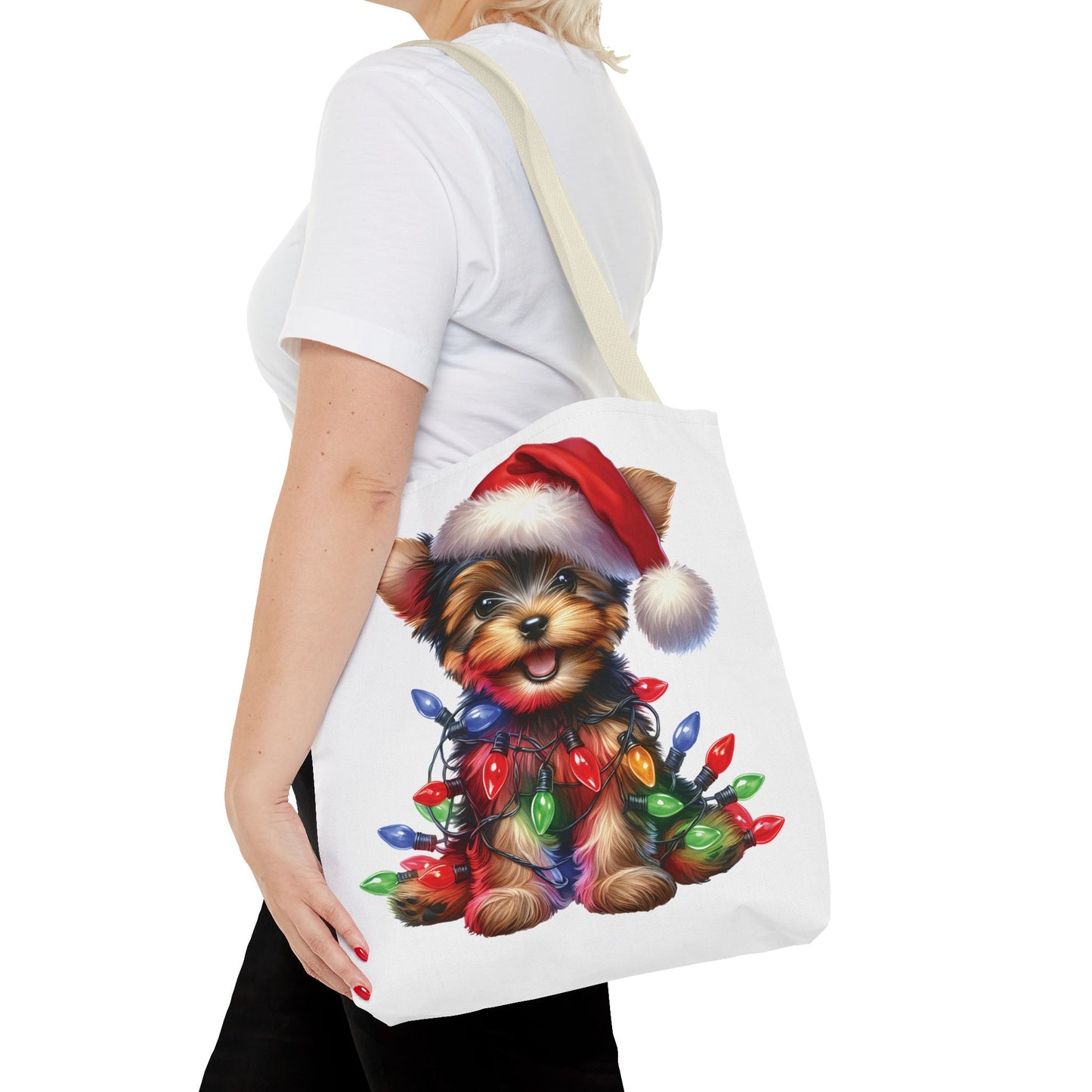 🎄 Yorkie Christmas Lights Tote Bag – Holiday Cheer in Every Carry 🎁