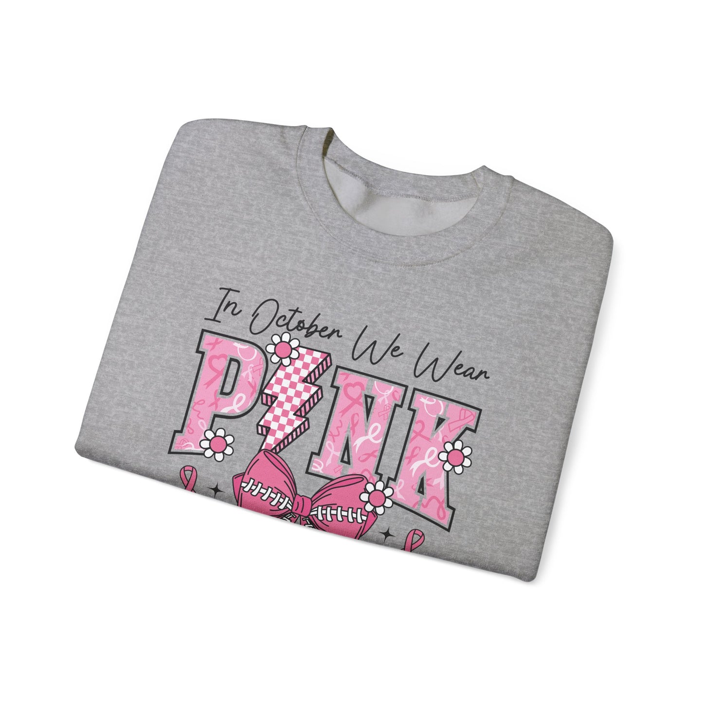 ⚡🎀 PINK Sweatshirt – Breast Cancer Awareness Bow & Lightning Bolt