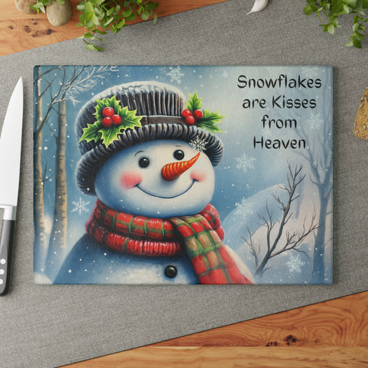 ⛄️❄️ “Snowflakes Are Kisses from Heaven” Tempered Glass Board – Cozy Winter Smiles