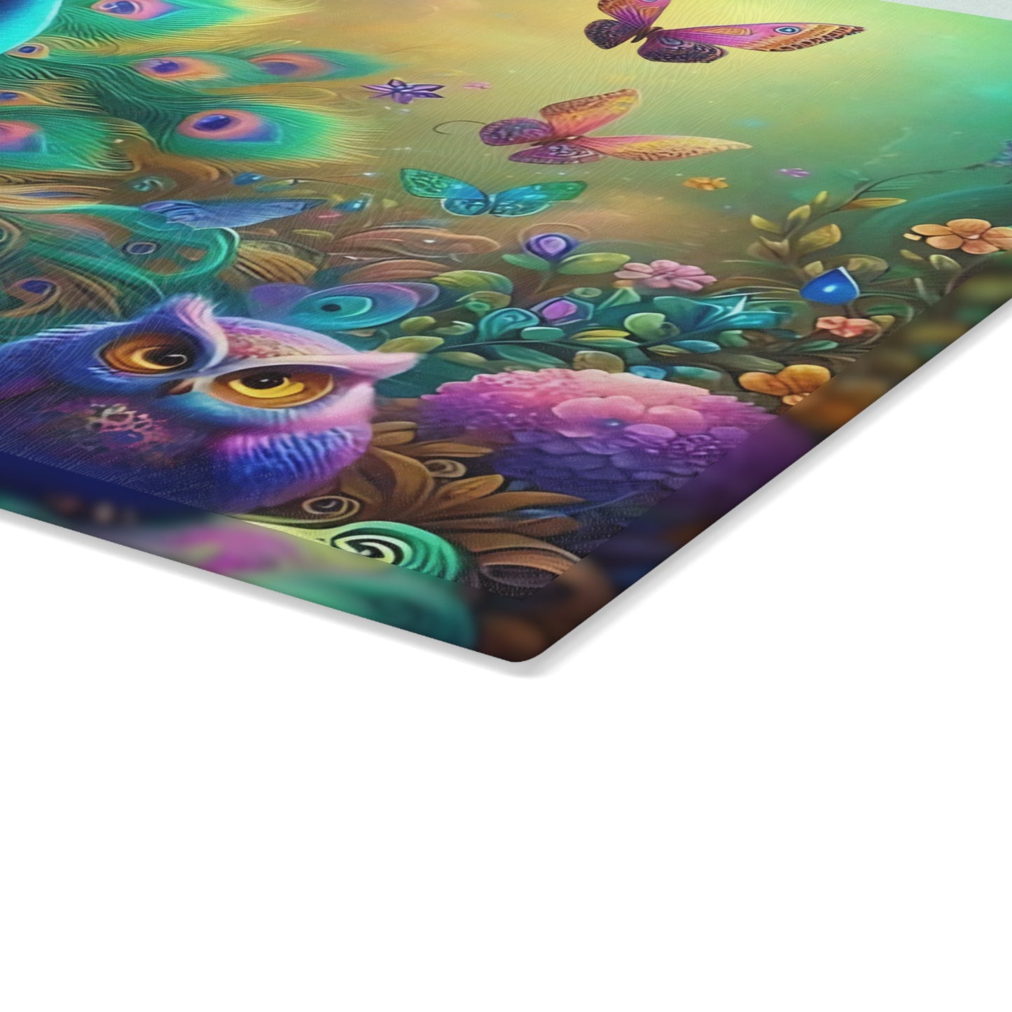 🦚 Whimsical Peacock Forest Cutting Board – Magical Birds & Blooming Feathers