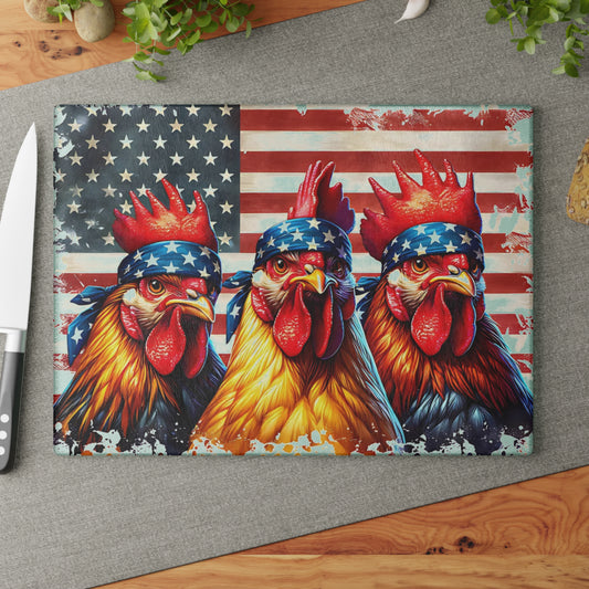 🐓🇺🇸 Patriotic Rooster Bandana Cutting Board – Bold Farmhouse Americana Kitchen Décor 🌾✨